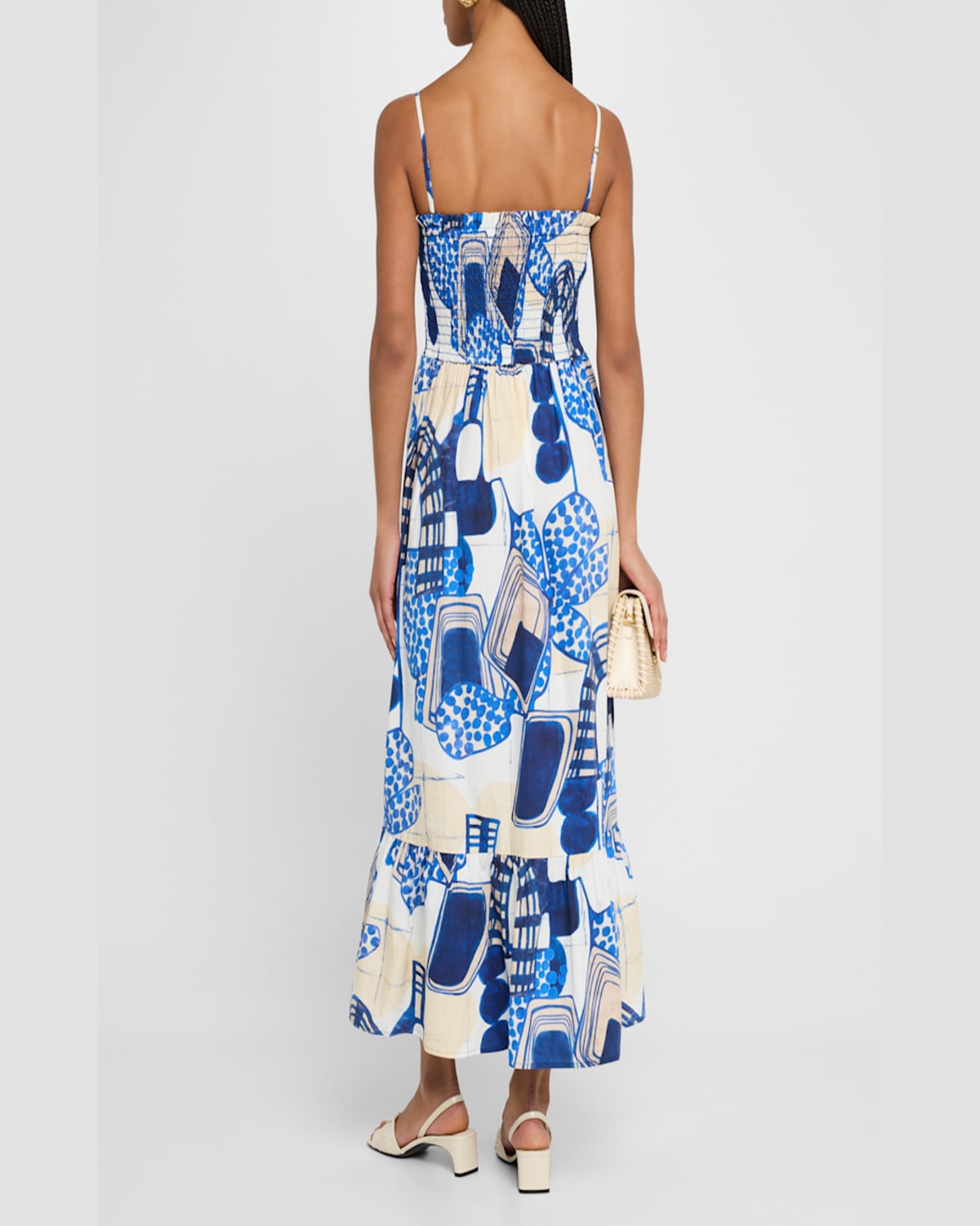 Marie Oliver Neeley Smocked Abstract-print Cotton Midi Dress In Acropolis
