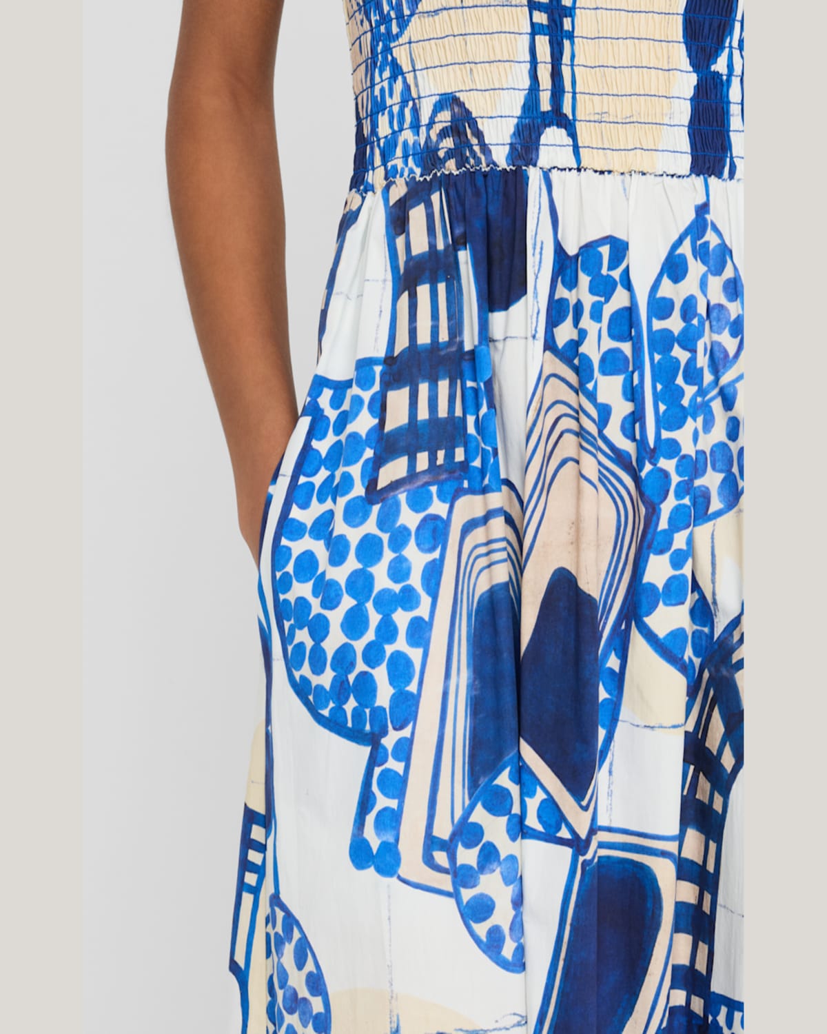 Marie Oliver Neeley Smocked Abstract-print Cotton Midi Dress In Acropolis