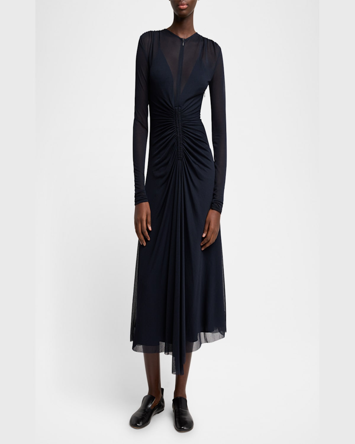 Shop Proenza Schouler Kerstin Ruched Crepe Jersey Midi Dress In Midnight