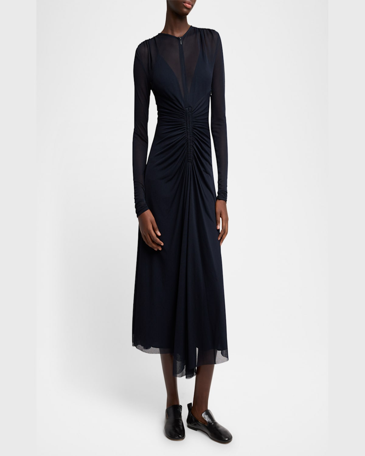 Shop Proenza Schouler Kerstin Ruched Crepe Jersey Midi Dress In Midnight