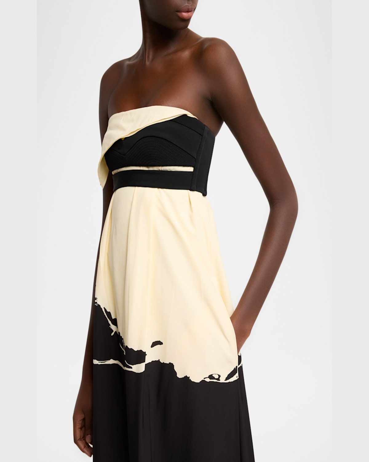 Shop Proenza Schouler Ophelia Printed Strapless Marocaine Dress In Black Multi