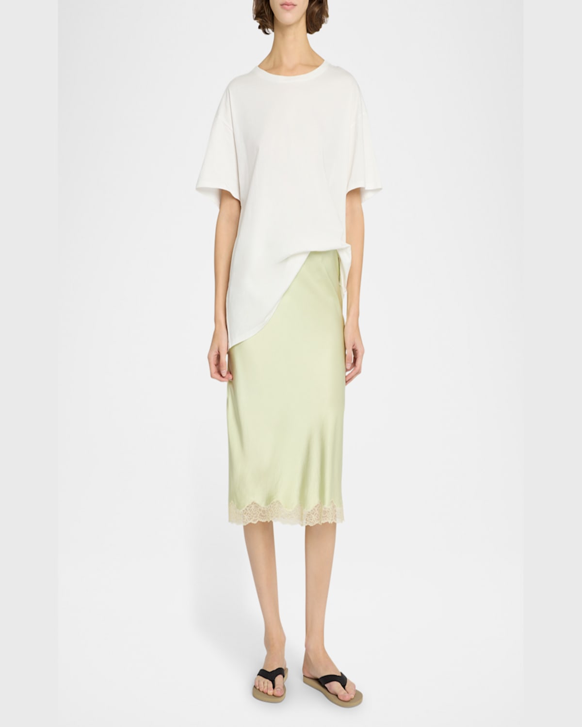 The Row Irene Silk Slip Skirt In Pale Grass