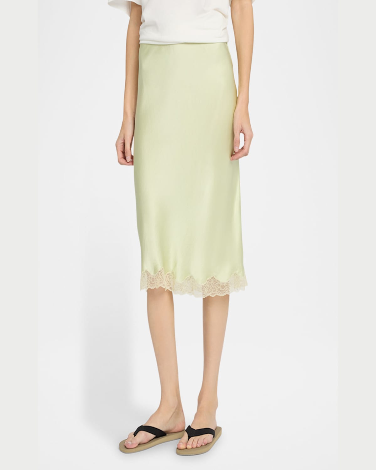 The Row Irene Silk Slip Skirt In Pale Grass