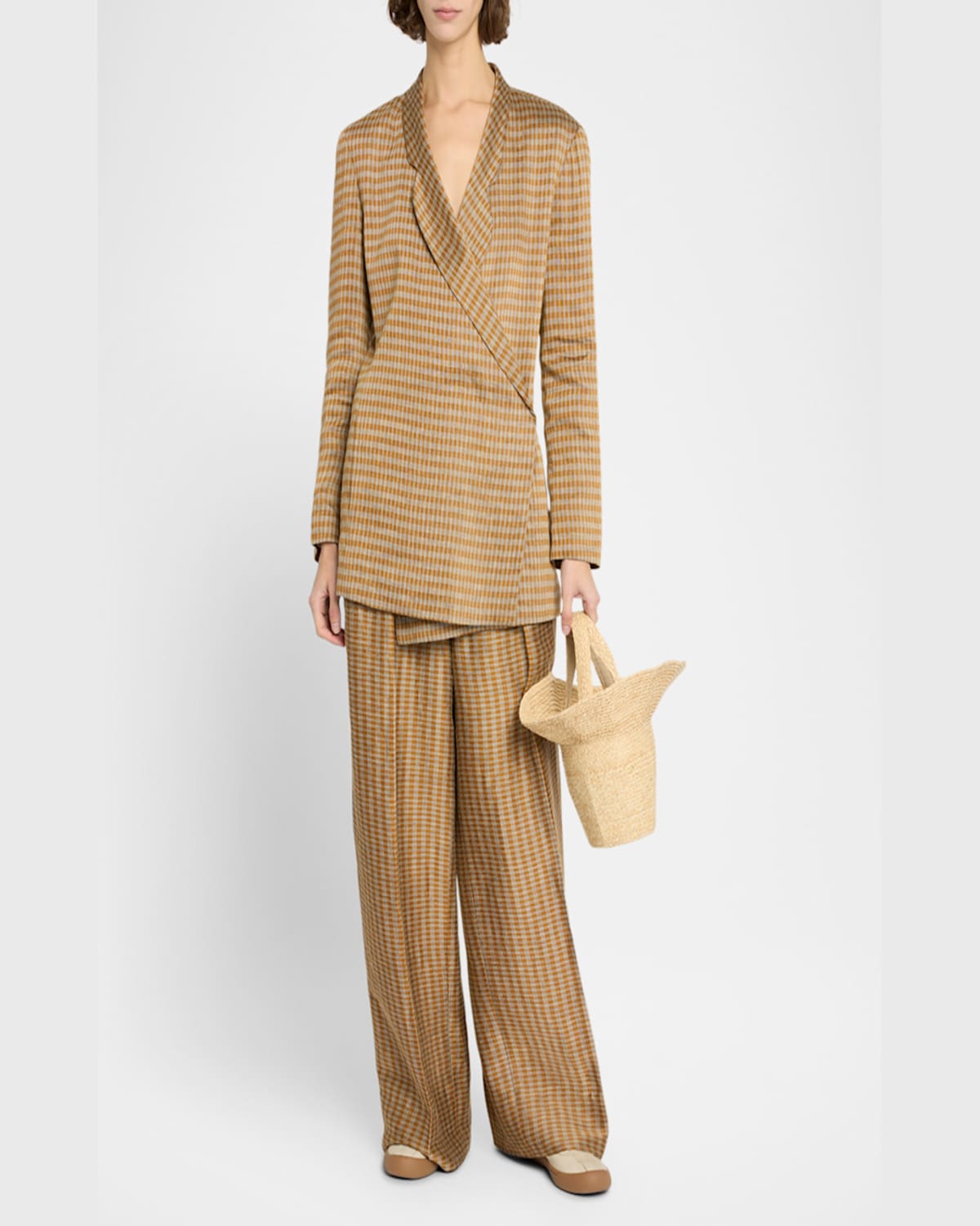 Shop The Row Sherry Printed Wide Leg Linen Pants In Orange Linen  White