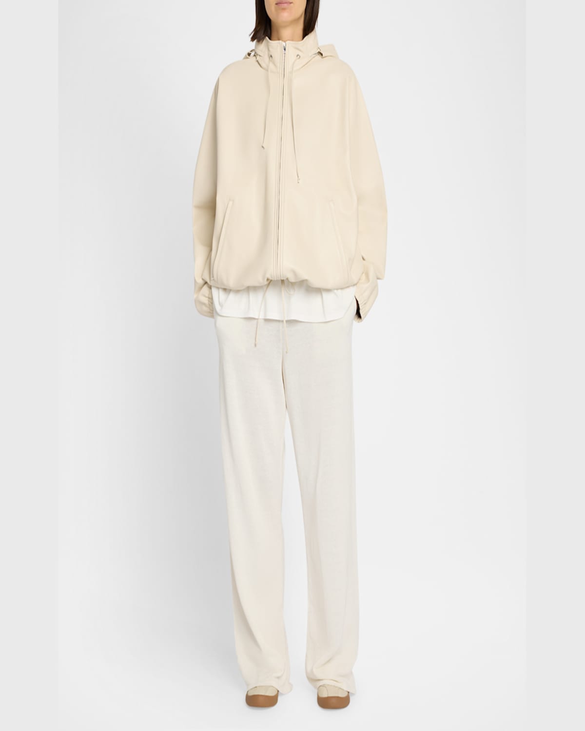 The Row Jilly Leather Zip Hooded Jacket In Off White
