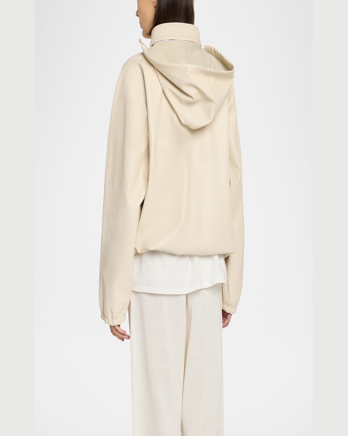 The Row Jilly Leather Zip Hooded Jacket In Off White