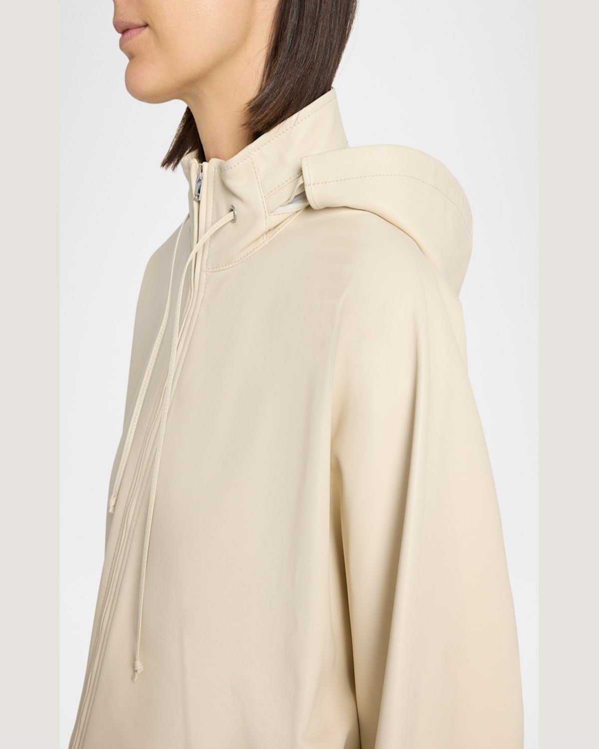 The Row Jilly Leather Zip Hooded Jacket In Off White