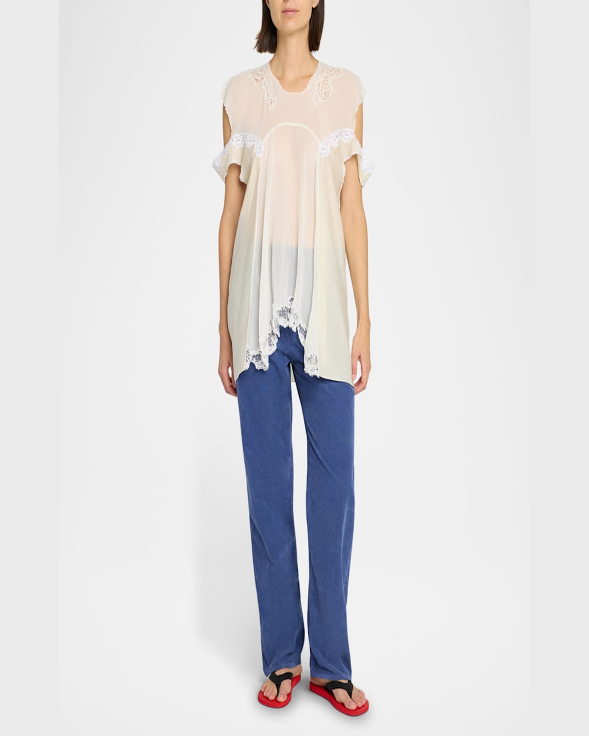 The Row Desy Lace Cold-shoulder Top In Off White
