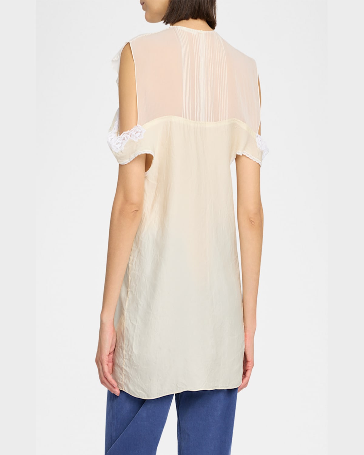 The Row Desy Lace Cold-shoulder Top In Off White