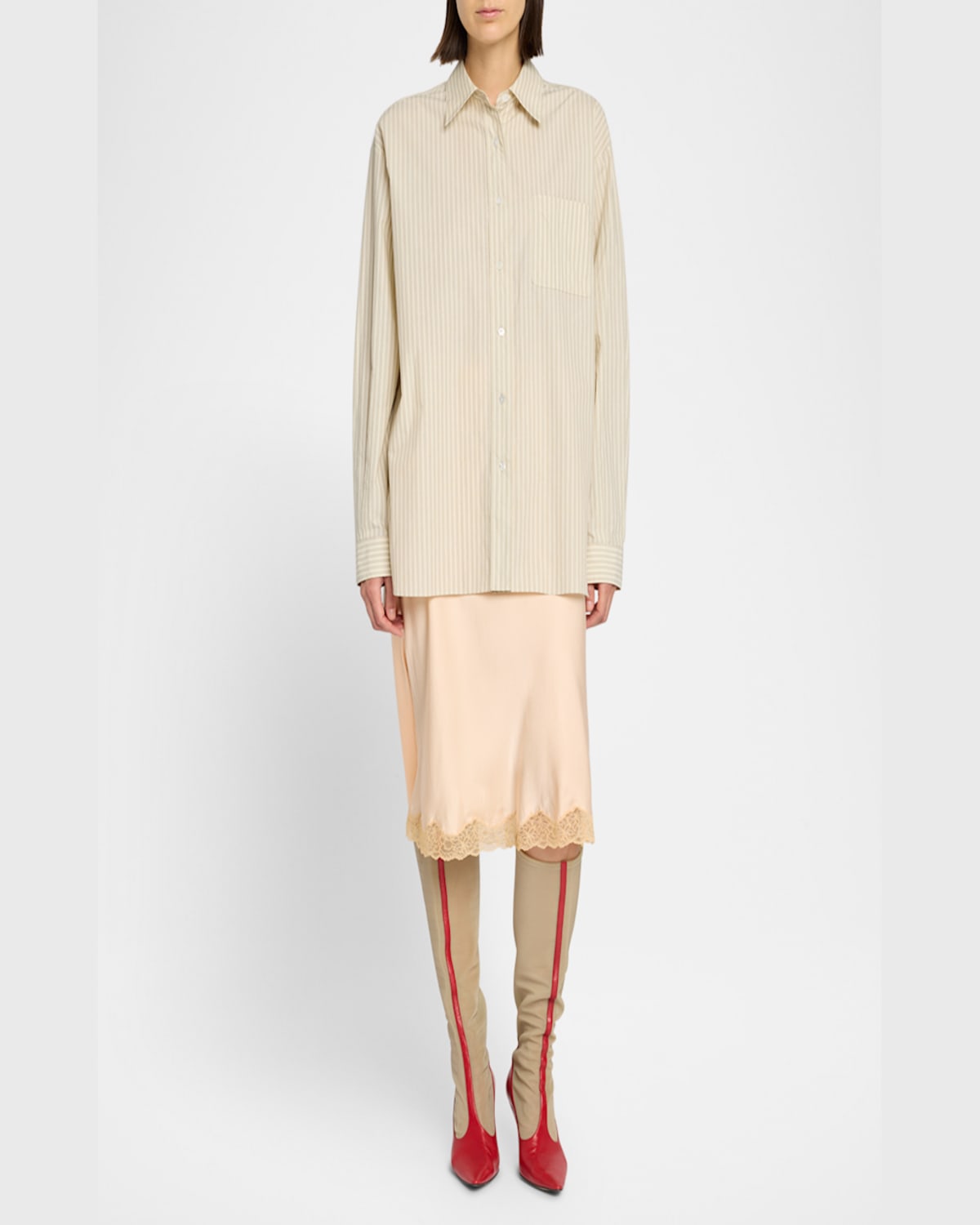 The Row Nesson Stripe Button Down Shirt In Sage Tint  Graphene
