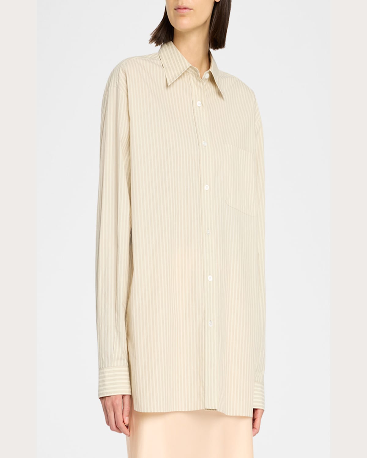 The Row Nesson Stripe Button Down Shirt In Sage Tint  Graphene