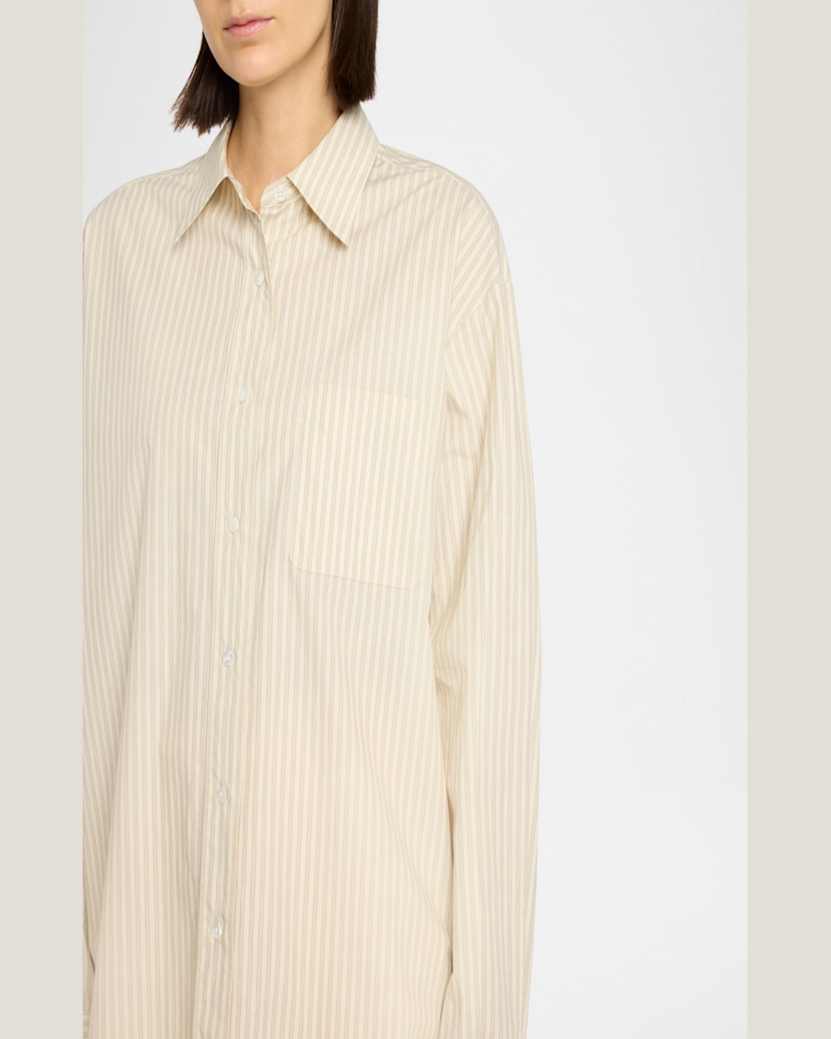 The Row Nesson Stripe Button Down Shirt In Sage Tint  Graphene