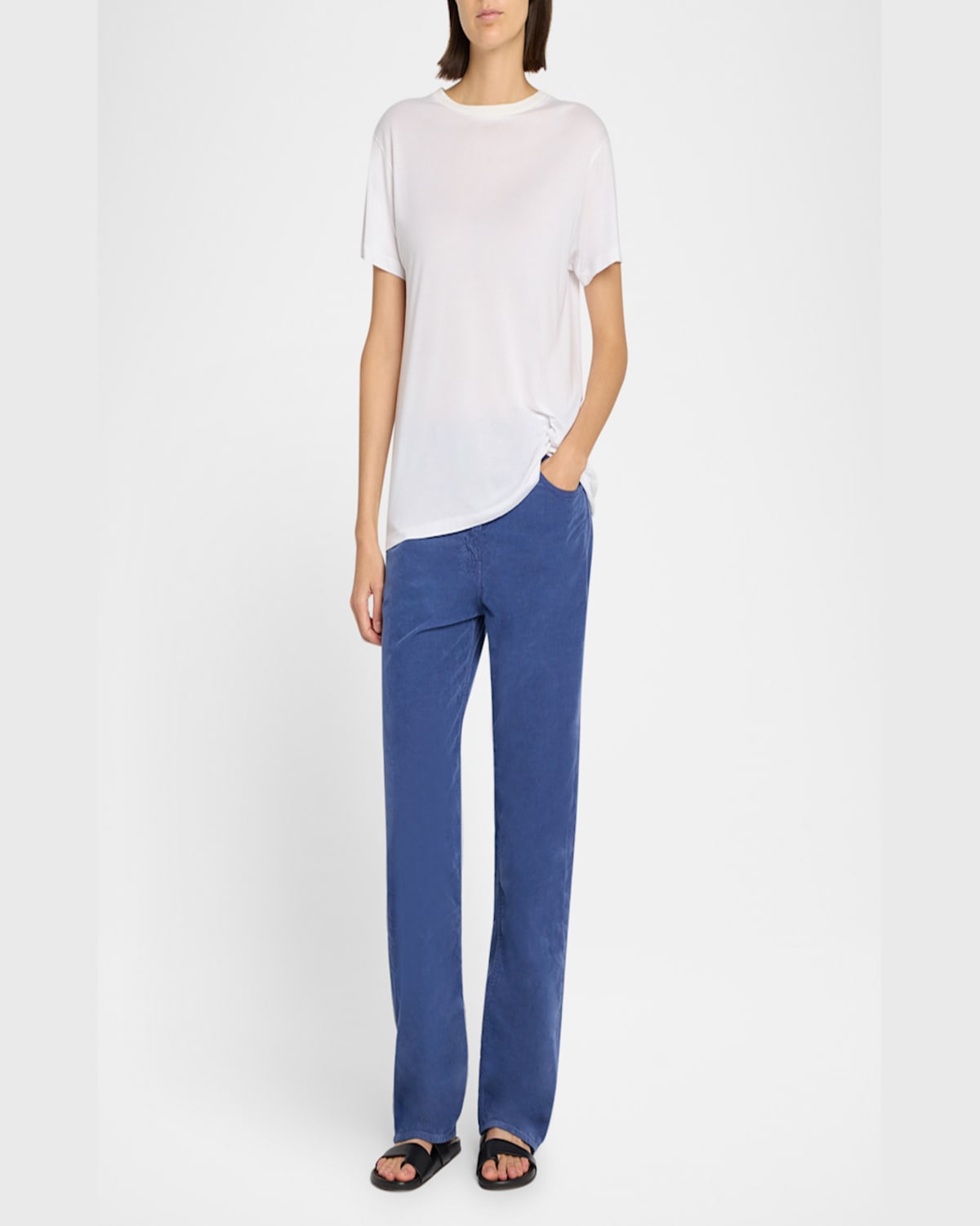 The Row Tarley Corduroy Straight Leg Pants In Washed Blue