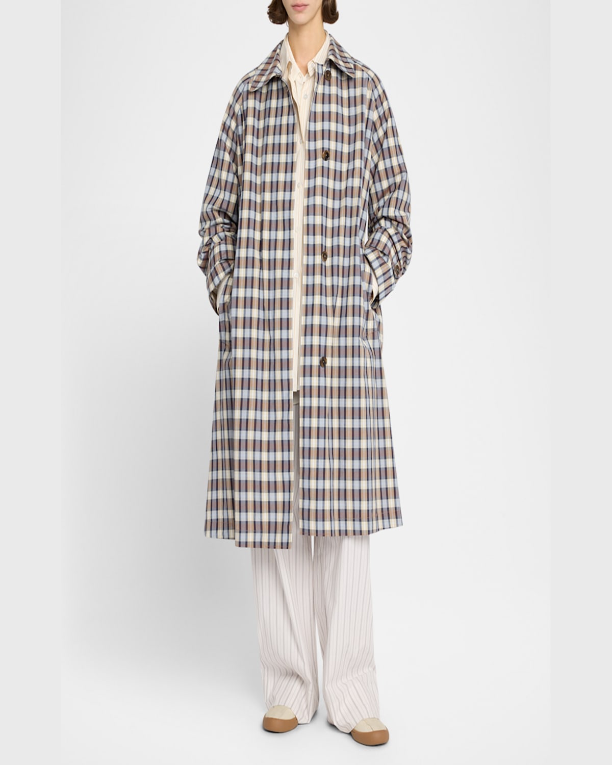 The Row Tavishina Check Long Coat In Black  Beige