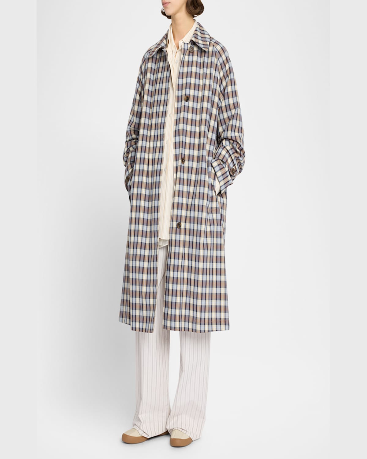 The Row Tavishina Check Long Coat In Black  Beige