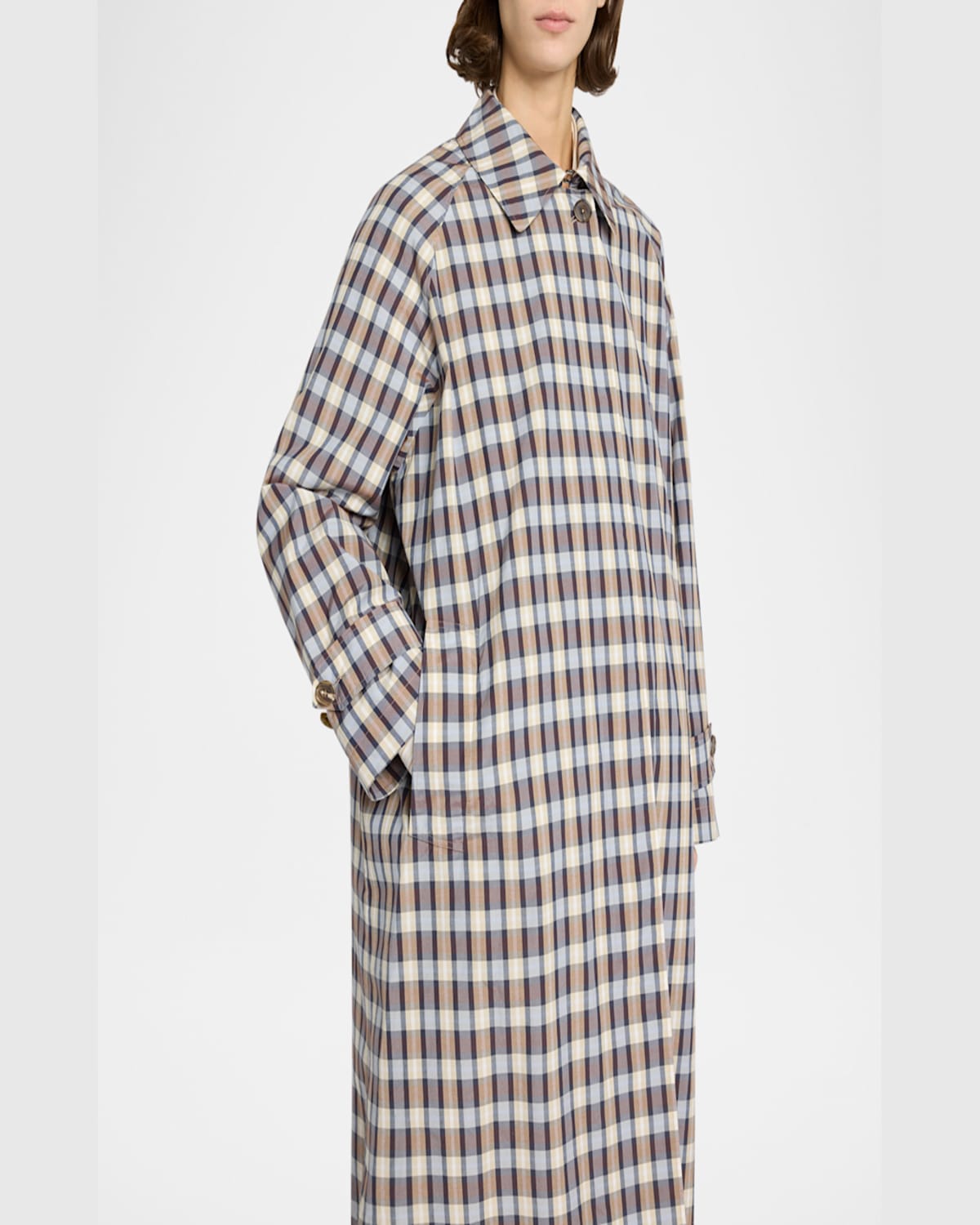 The Row Tavishina Check Long Coat In Black  Beige
