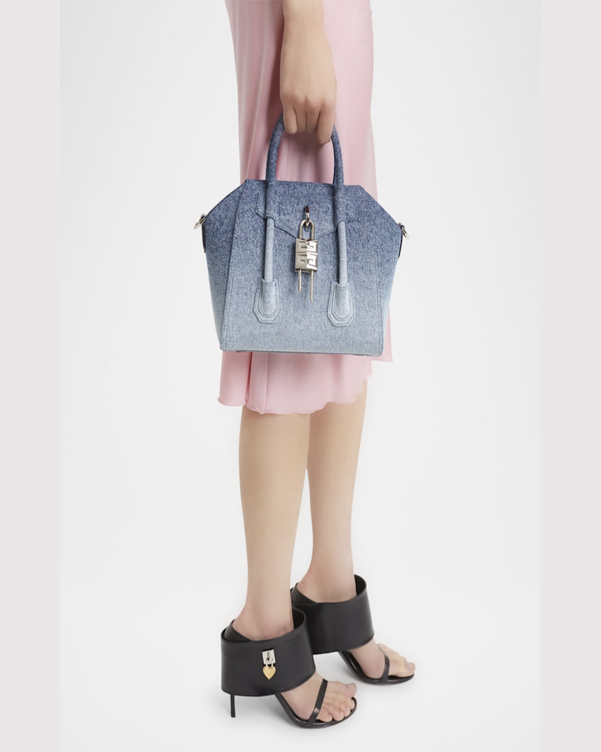 Shop Givenchy Antigona Lock Mini Top-handle Bag In Faded Denim In Antigona Lock Mini Top Handle