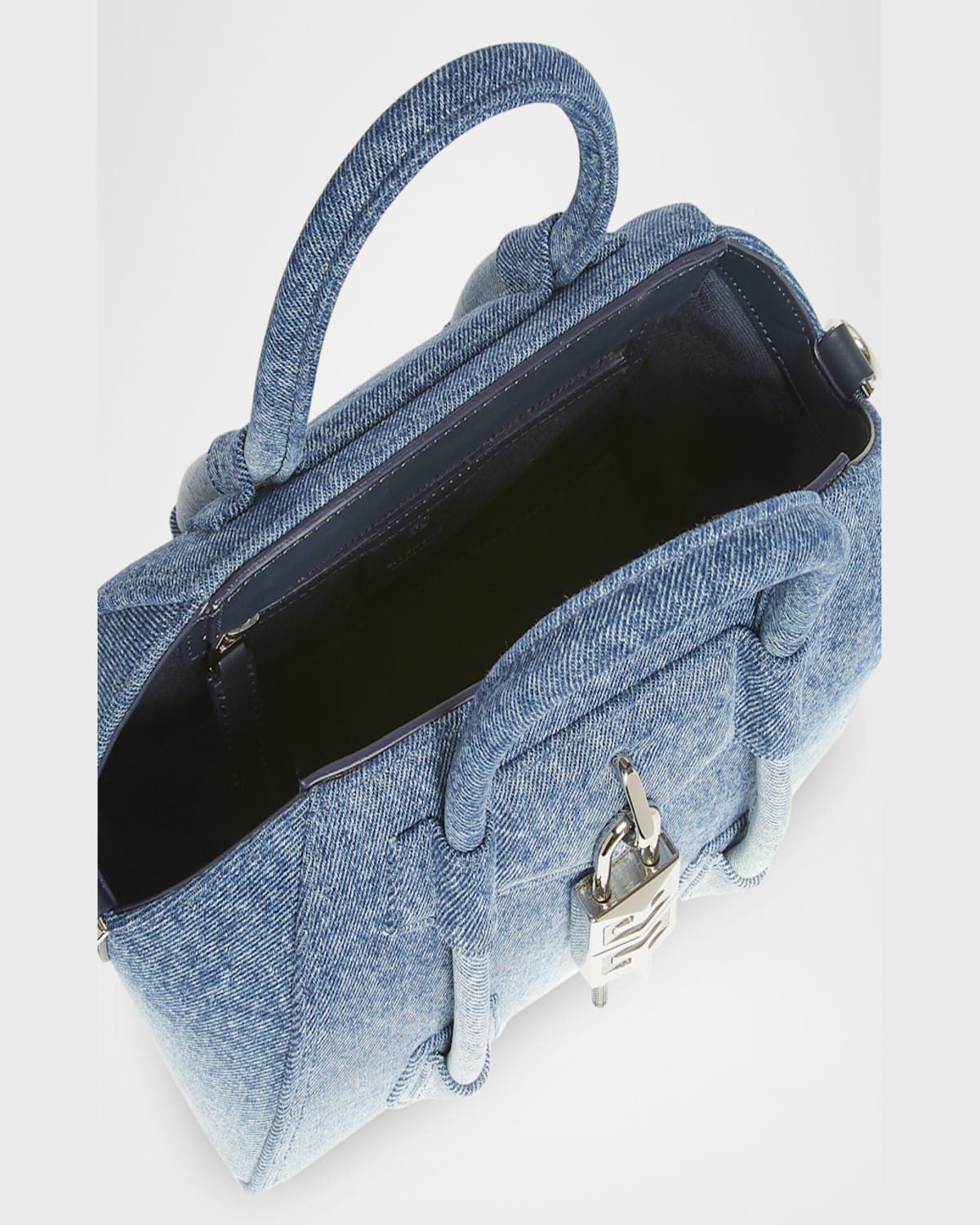 Shop Givenchy Antigona Lock Mini Top-handle Bag In Faded Denim In Antigona Lock Mini Top Handle