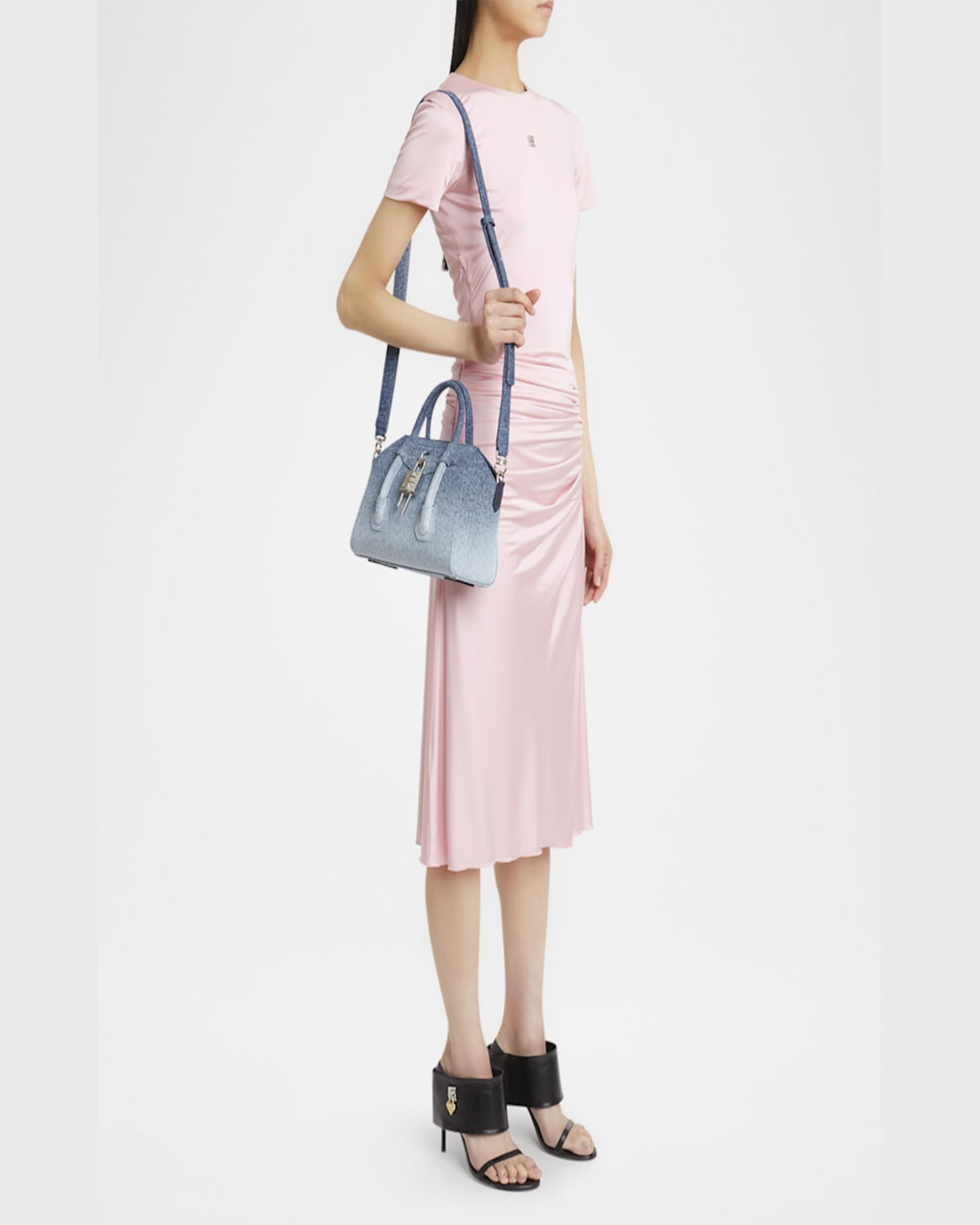 Shop Givenchy Antigona Lock Mini Top-handle Bag In Faded Denim In Antigona Lock Mini Top Handle