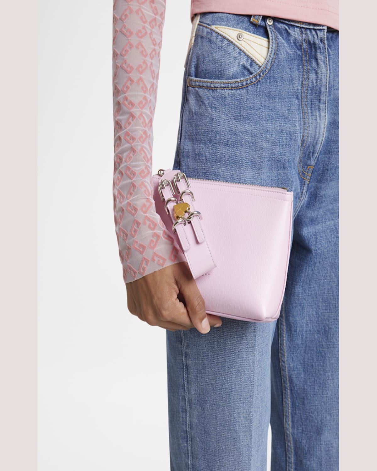 Givenchy Voyou Small Pouch Bag In Leather With Buckle And Heart Lock Wristlet In Voyou Small Pouch