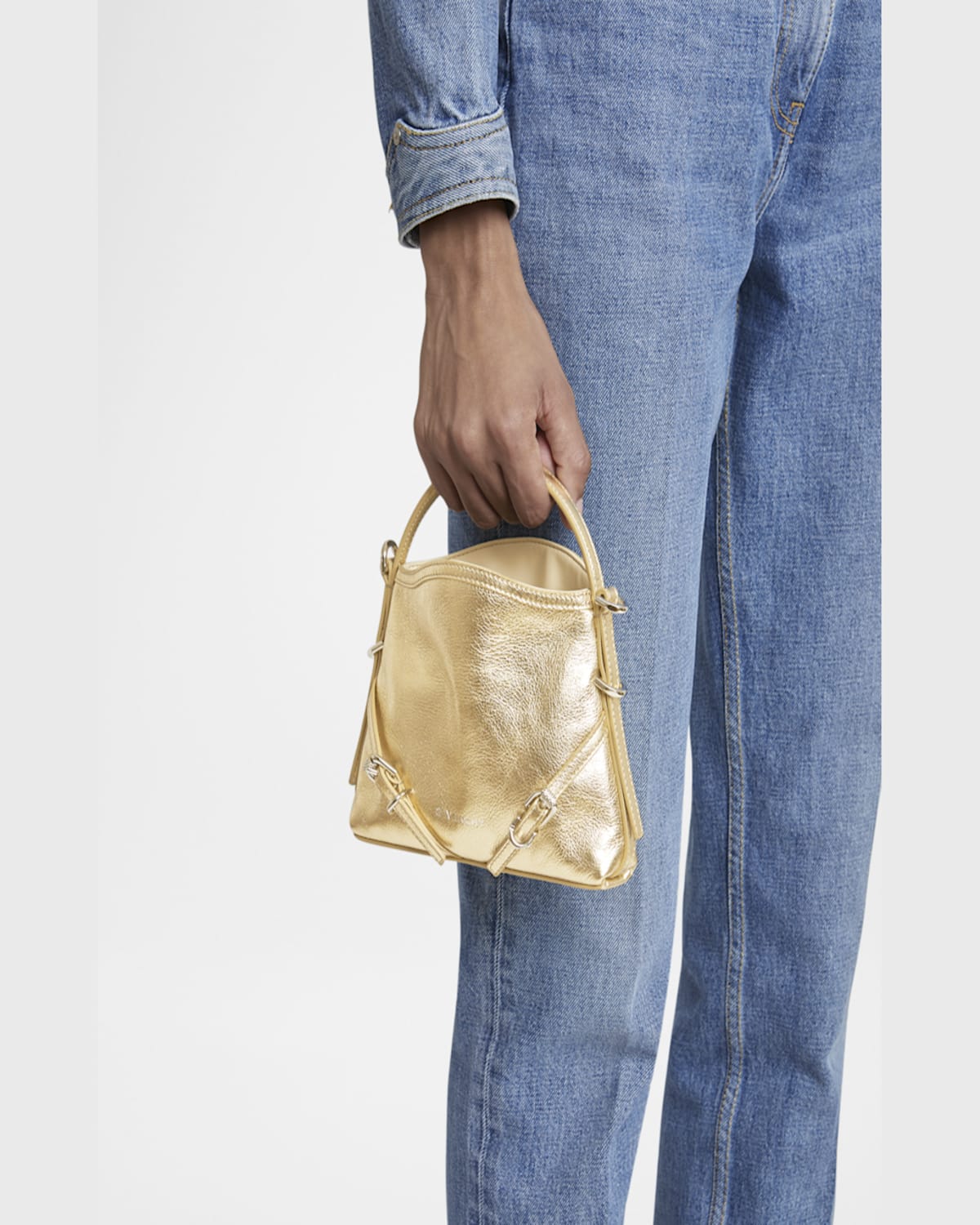 Givenchy Voyou Nano Shoulder Bag In Metallic Leather In Voyou Nano Bag
