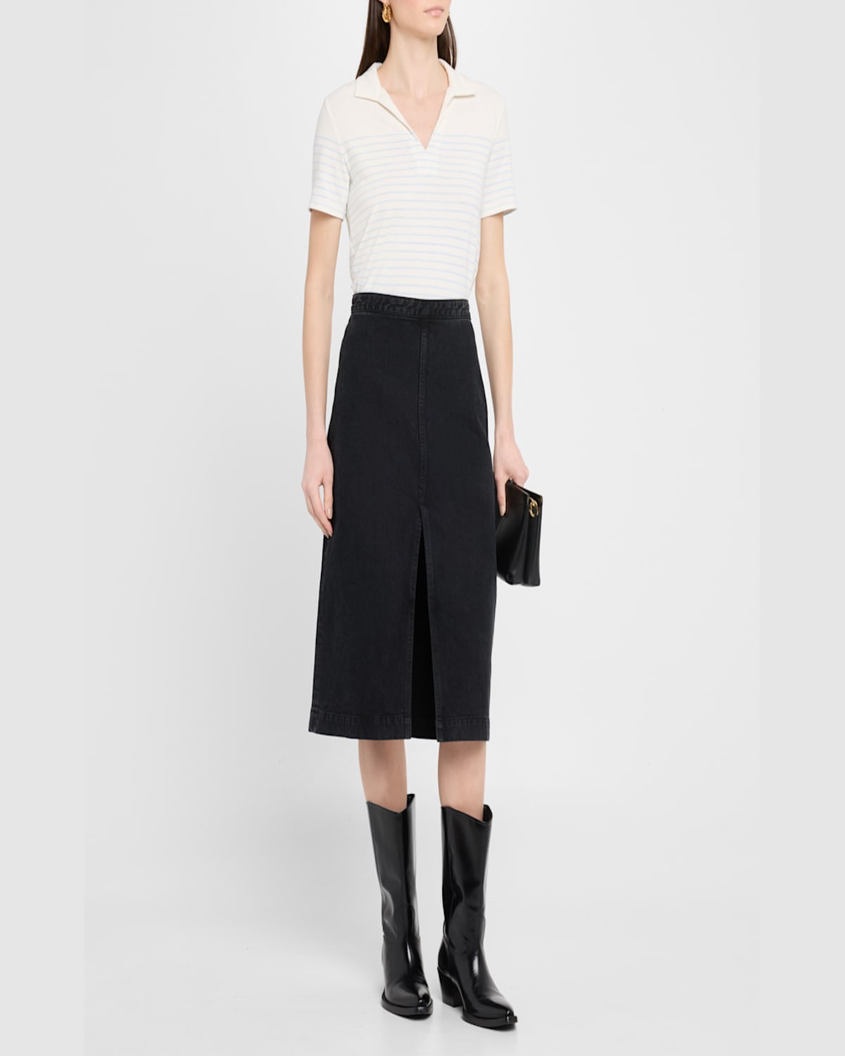 Rag & Bone Stripe Short-sleeve Polo Top In Ivorypale