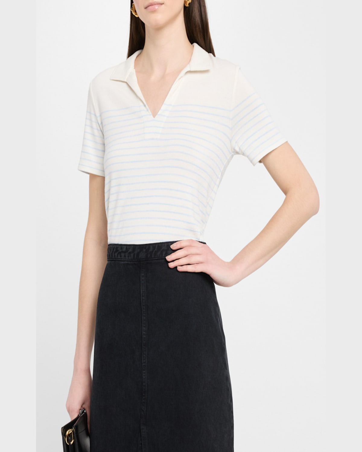 Rag & Bone Stripe Short-sleeve Polo Top In Ivorypale