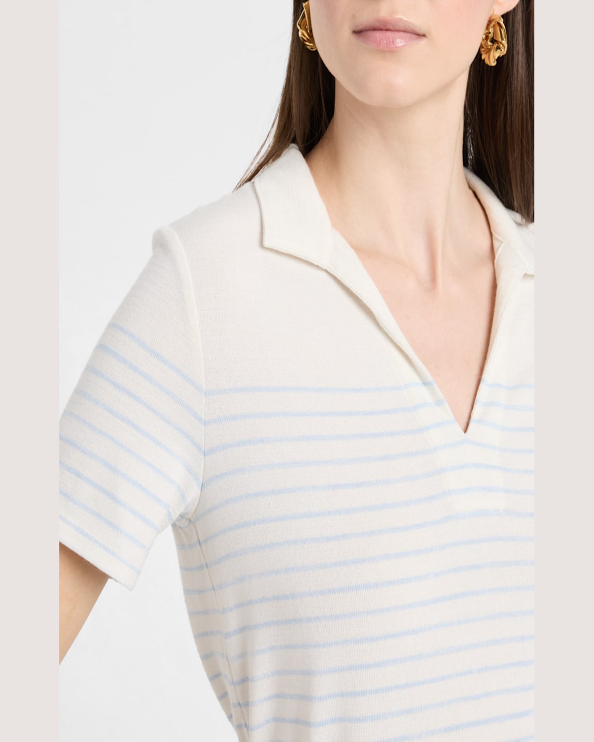 Rag & Bone Stripe Short-sleeve Polo Top In Ivorypale