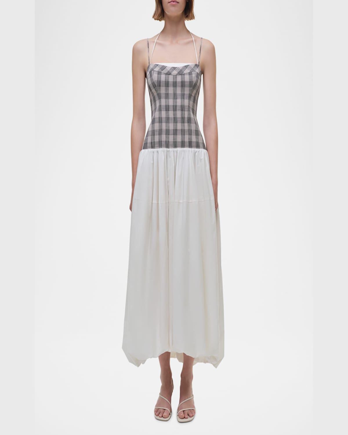 Shop Simkhai Pfeiffer Drop-waist Bubble Midi Dress In Midnight Gingham