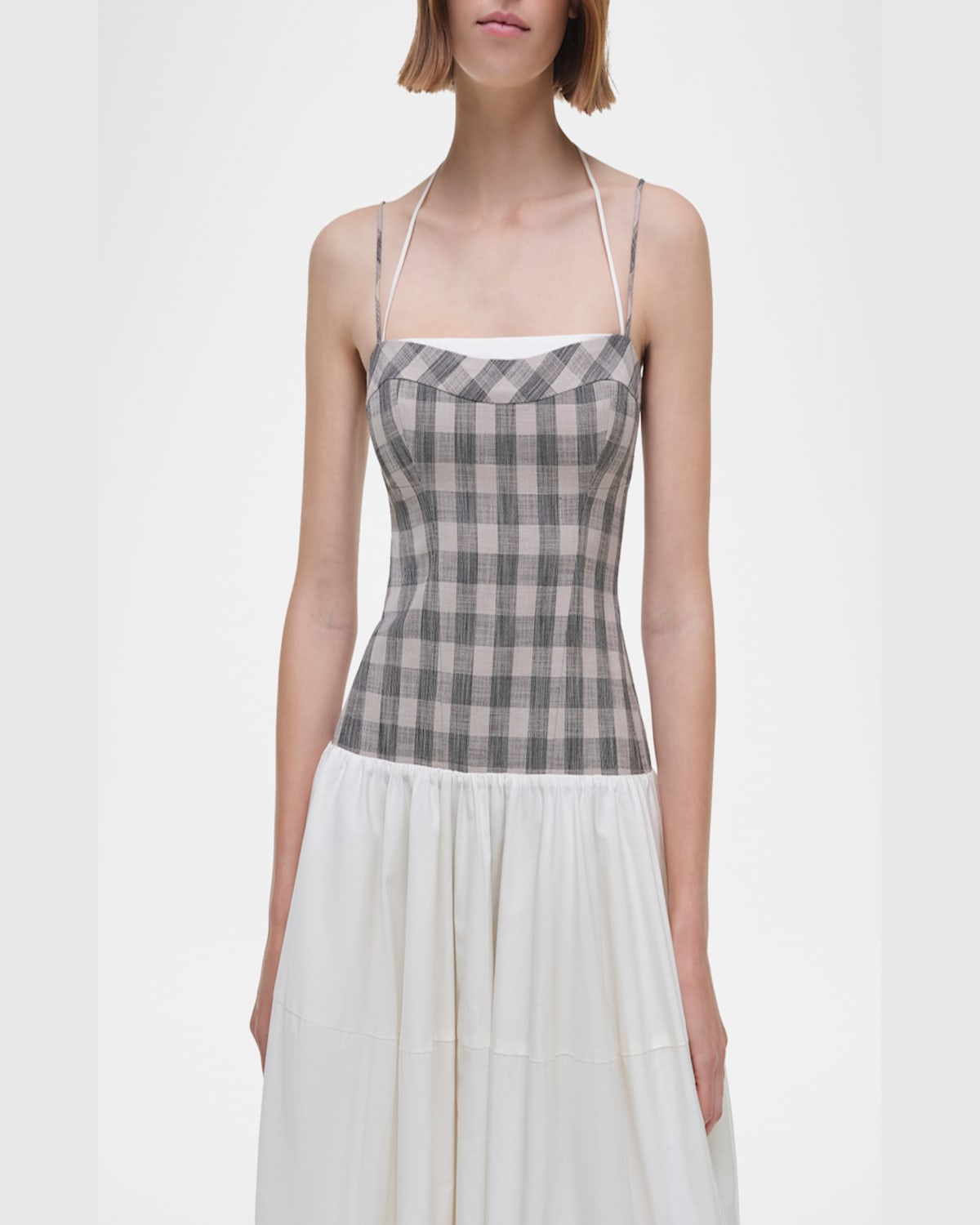 Shop Simkhai Pfeiffer Drop-waist Bubble Midi Dress In Midnight Gingham
