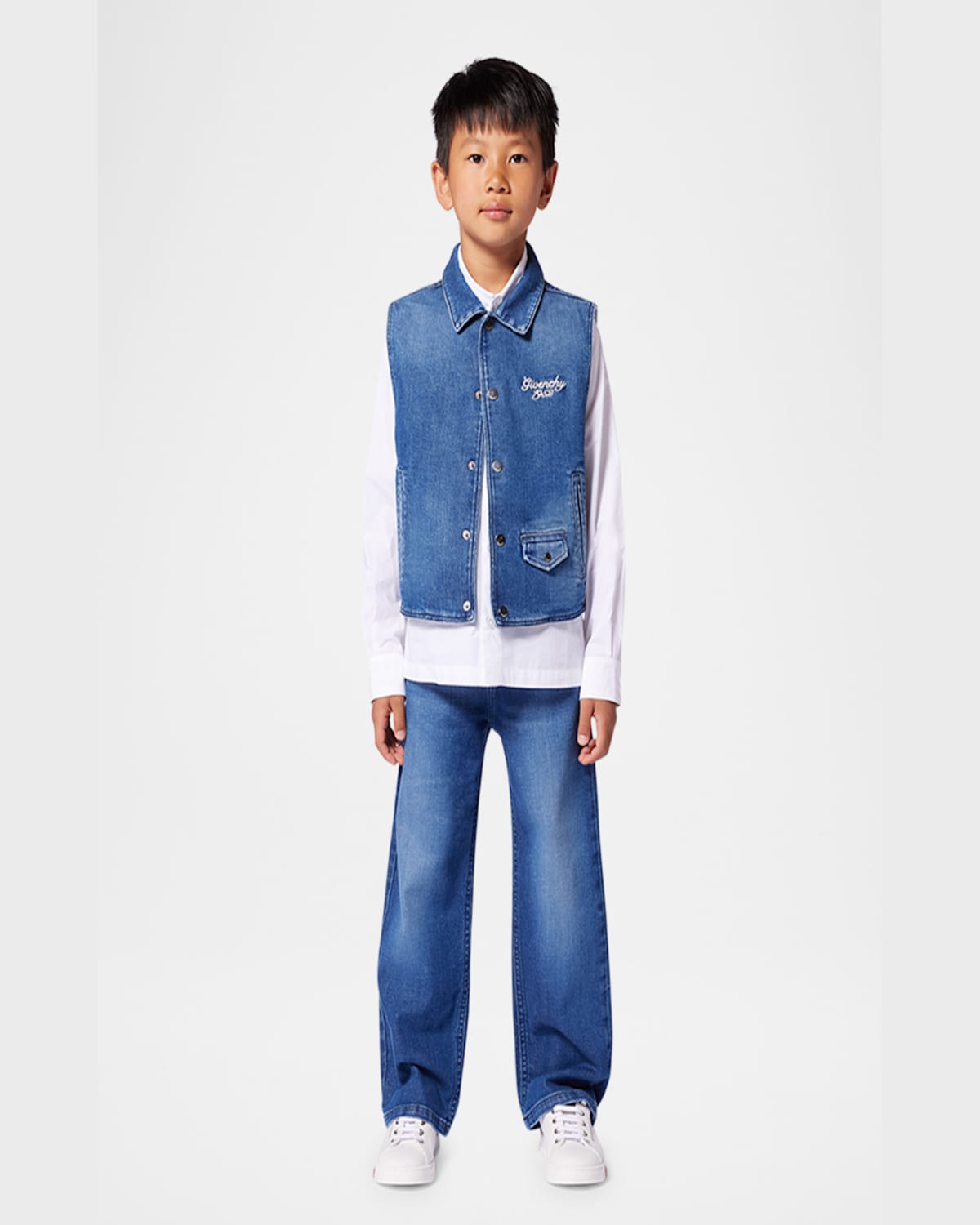 Givenchy Boy's Logo Embroidered Denim Trousers In Denim Blue