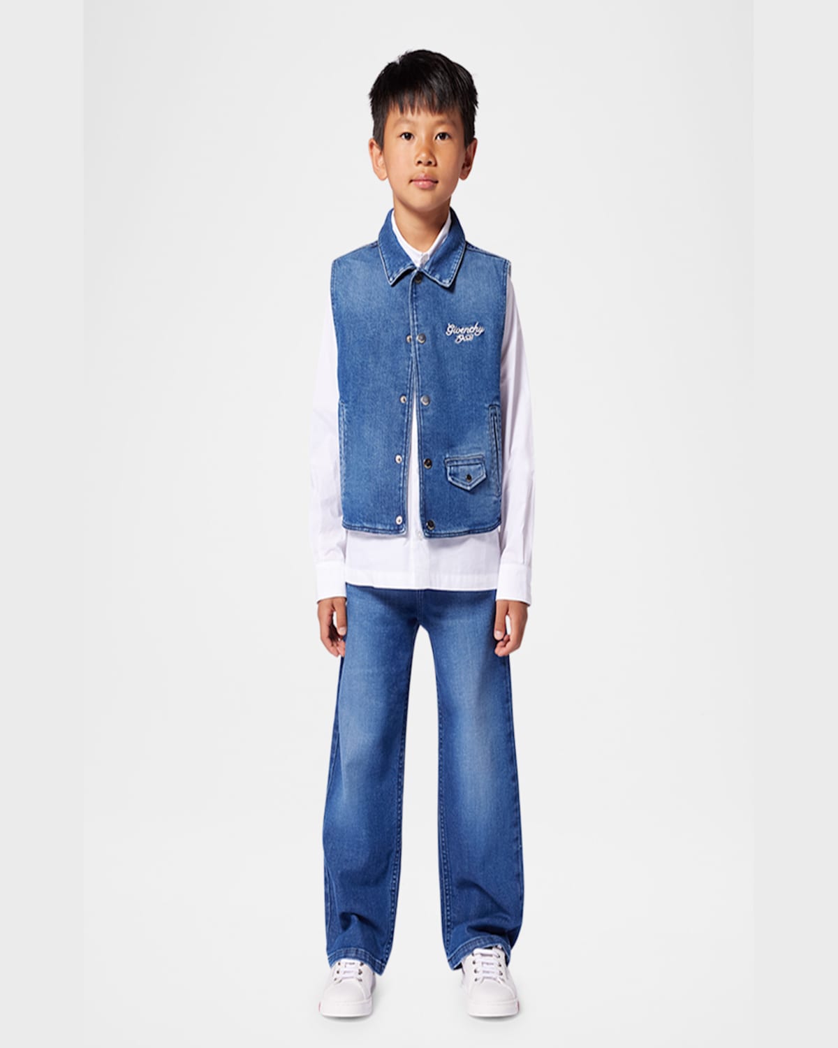 Givenchy Boy's Logo Embroidered Denim Trousers In Denim Blue
