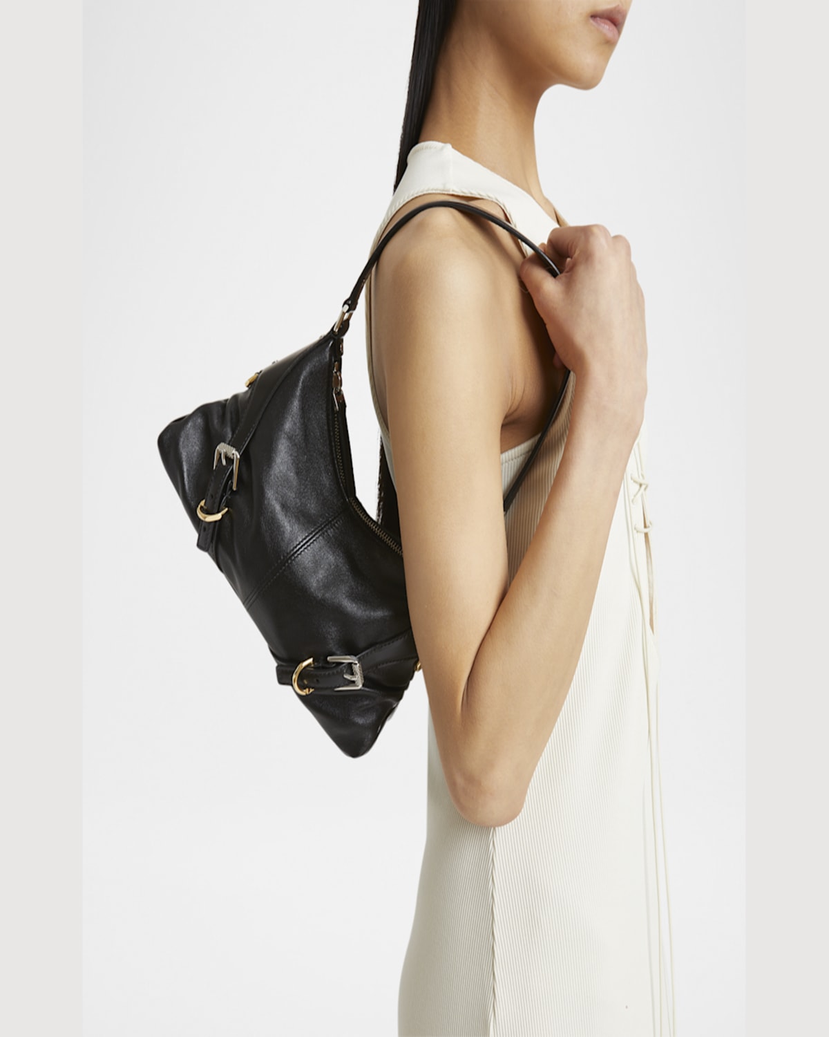 Givenchy Voyou Harness Shoulder Bag In Shiny Leather In 001 Black