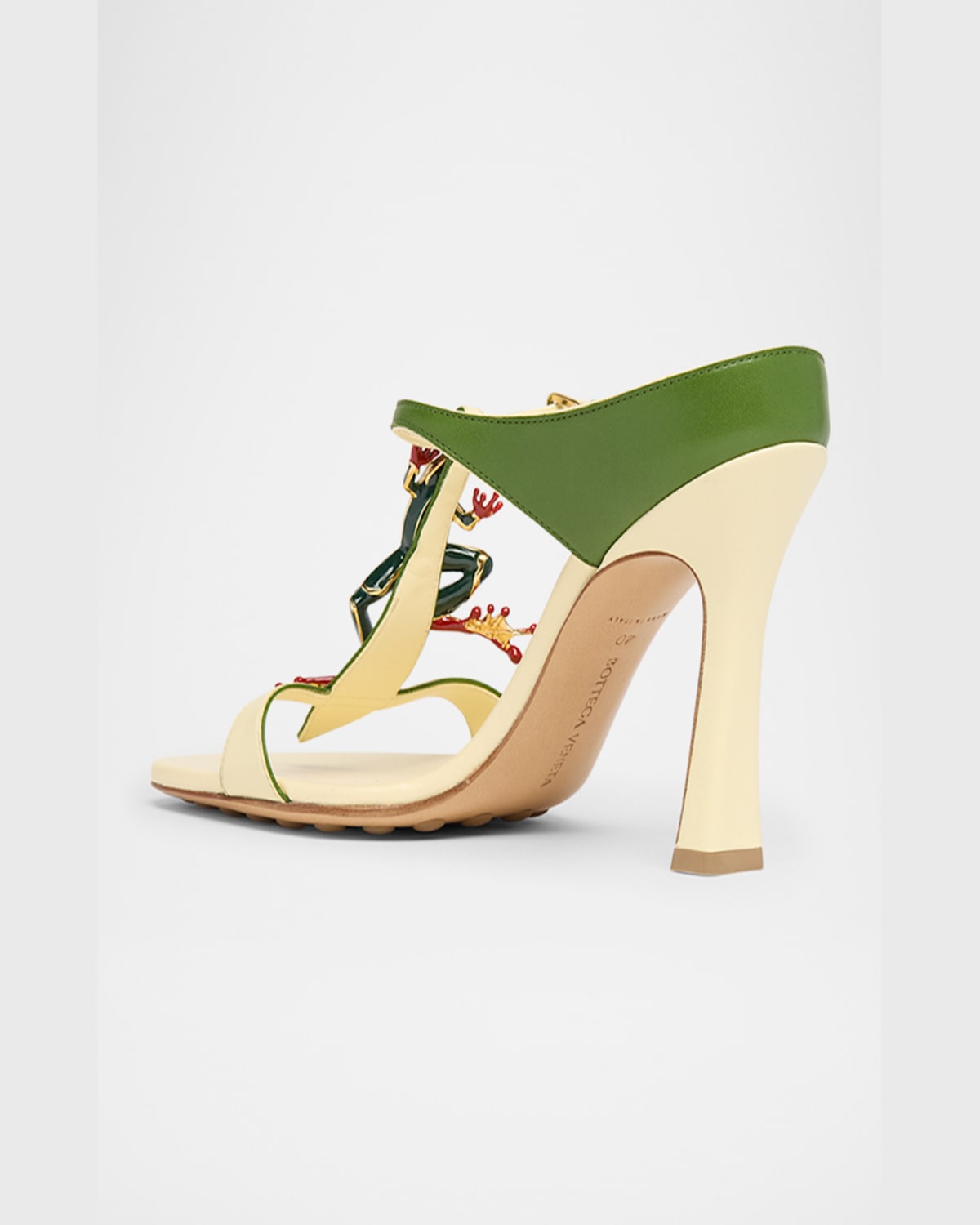 Bottega Veneta Rana Frog Embellished Leather Stiletto Mules In Camomile Avacado