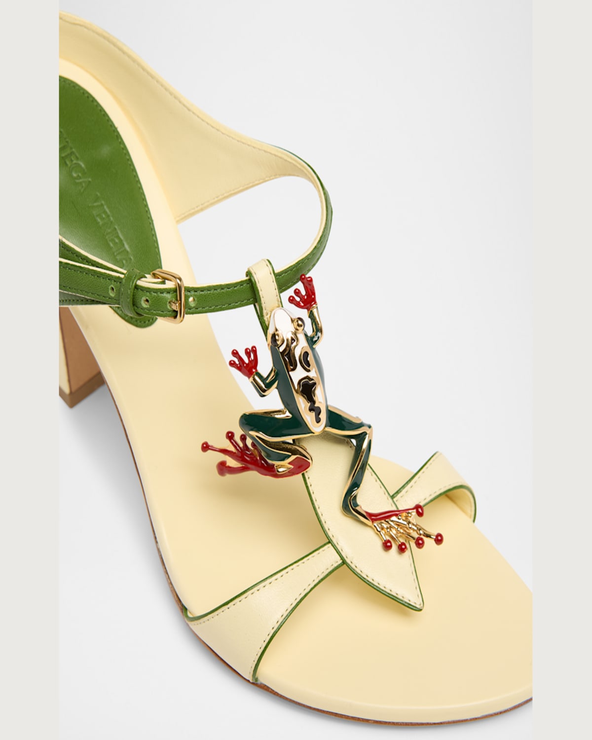 Bottega Veneta Rana Frog Embellished Leather Stiletto Mules In Camomile Avacado