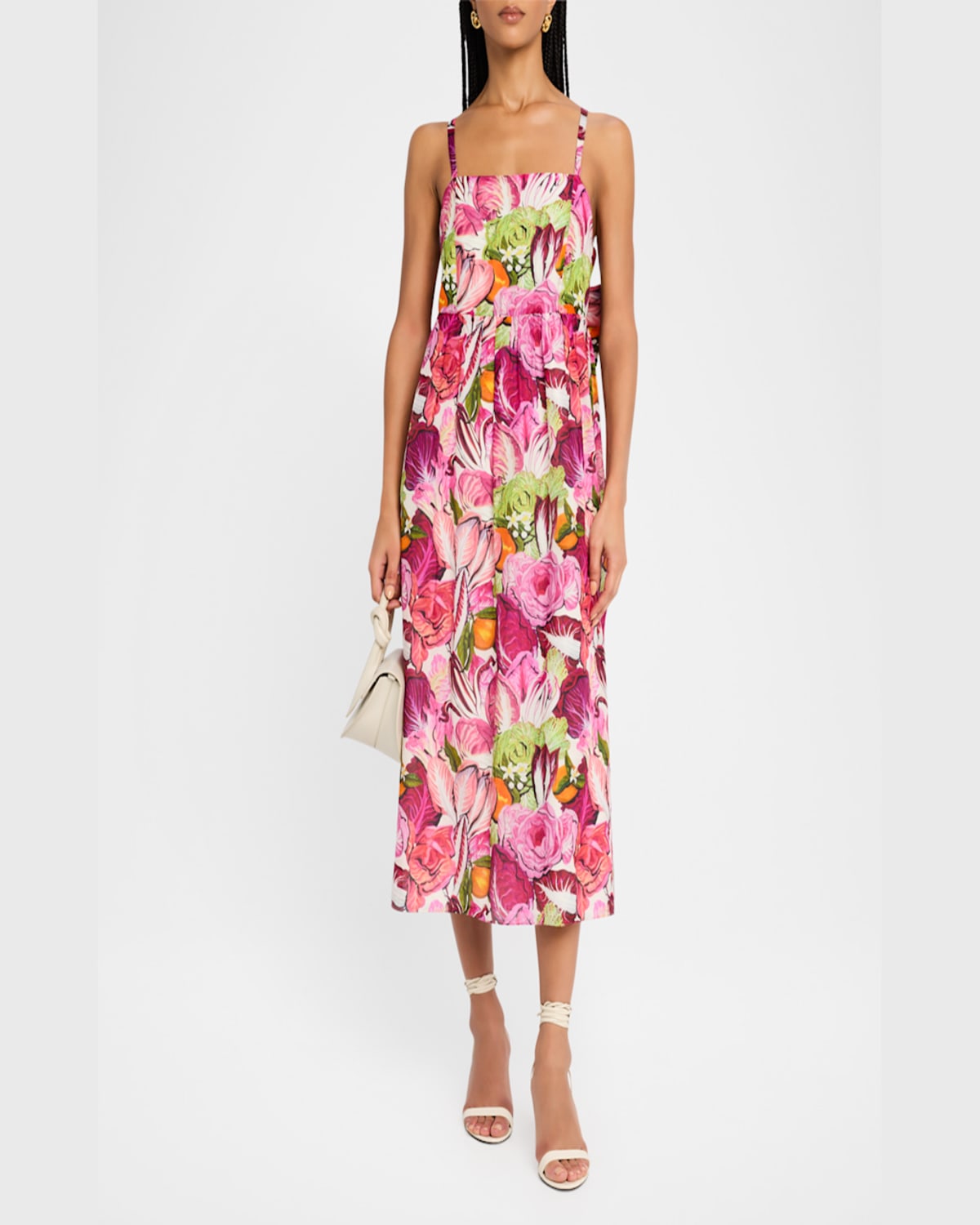 Rachel Antonoff Rebecca Floral Bow Midi Dress In Radicchio  Citrus