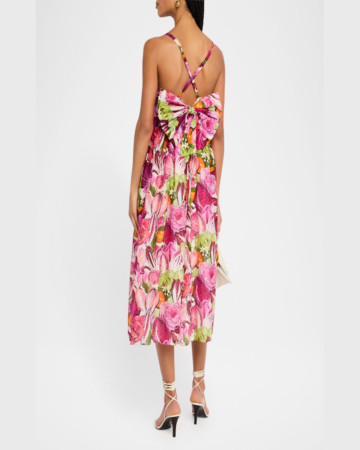 Rachel Antonoff Rebecca Floral Bow Midi Dress In Radicchio  Citrus