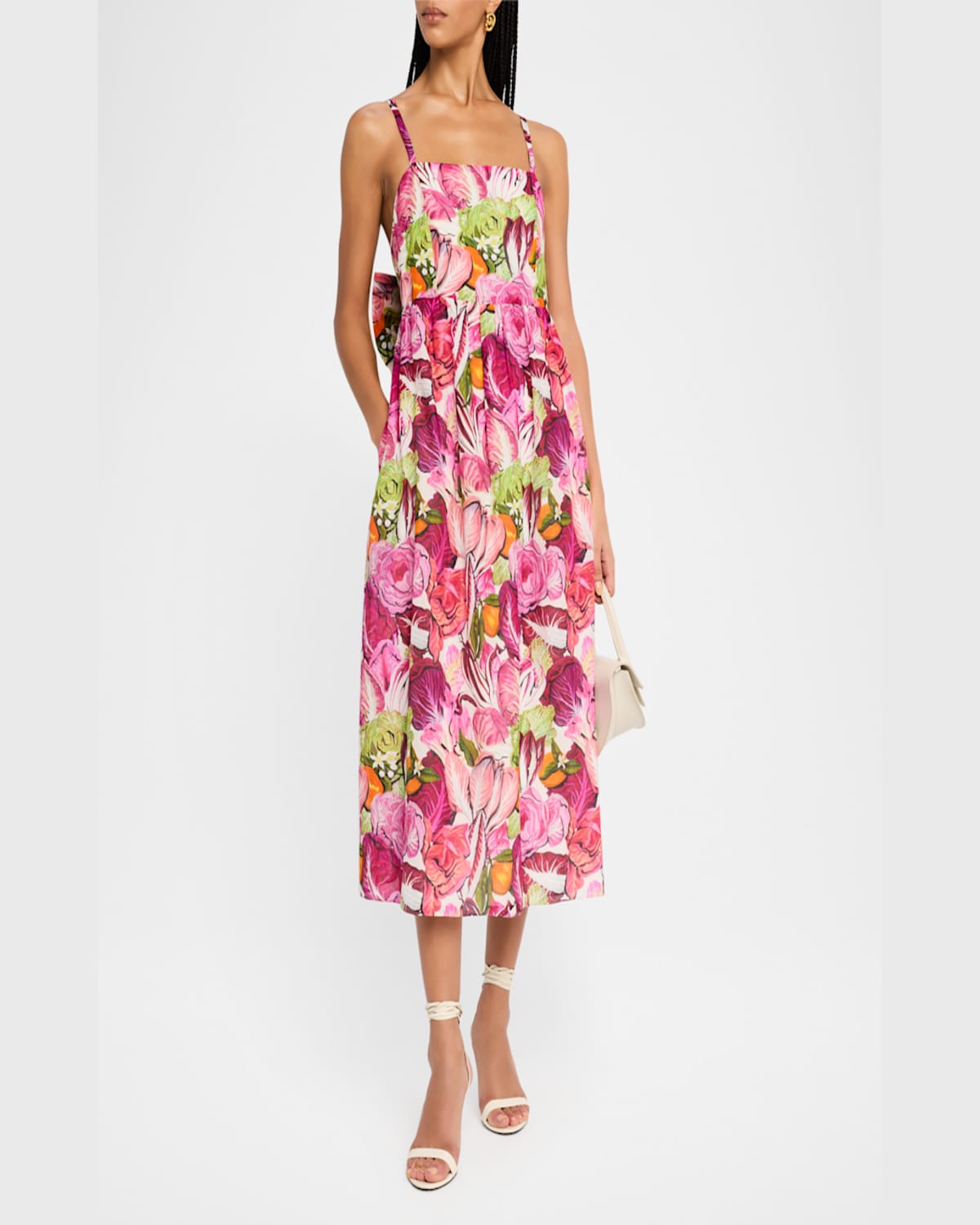 Rachel Antonoff Rebecca Floral Bow Midi Dress In Radicchio  Citrus
