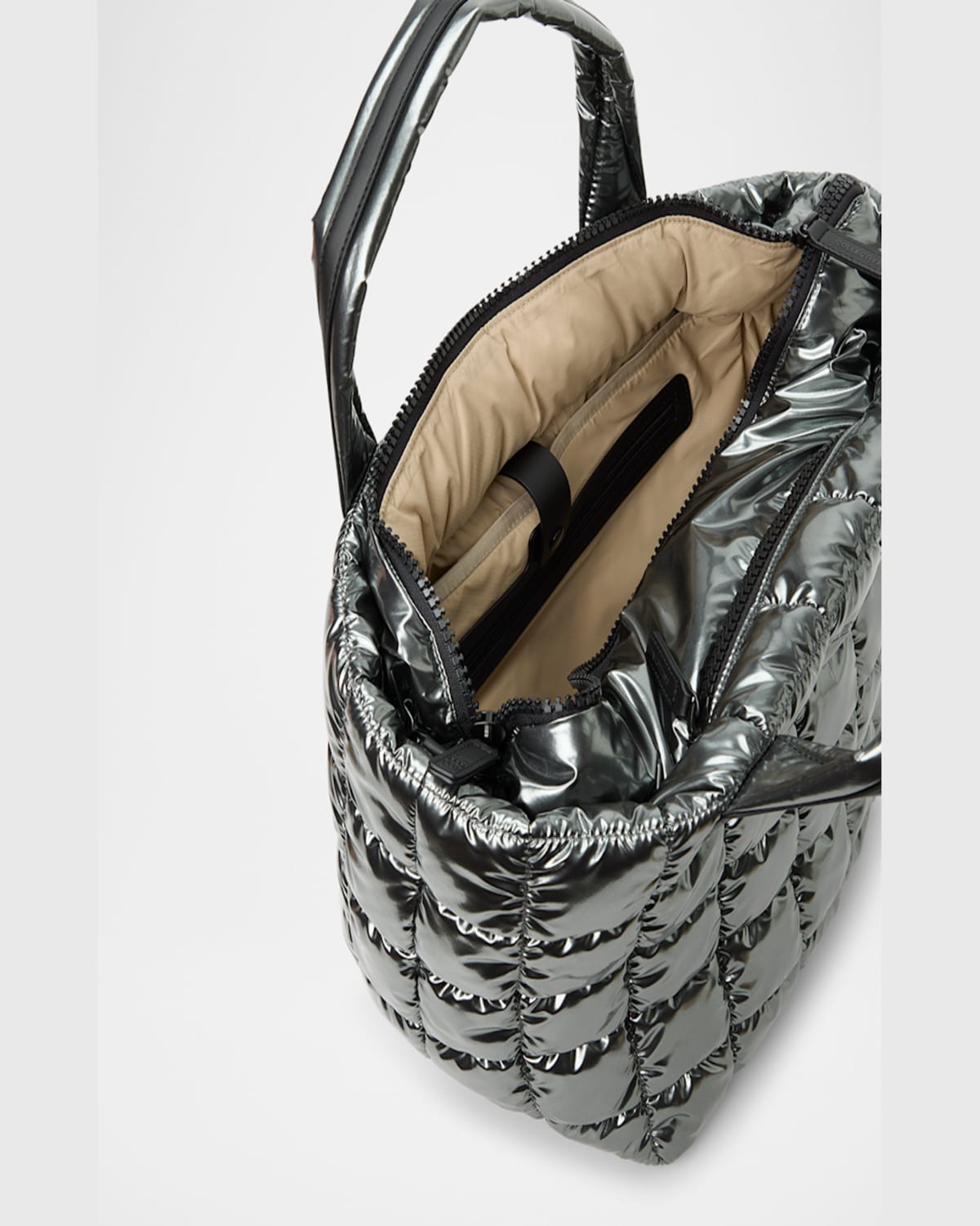Veecollective Porter Medium Quilted Nylon Tote Bag In Grey