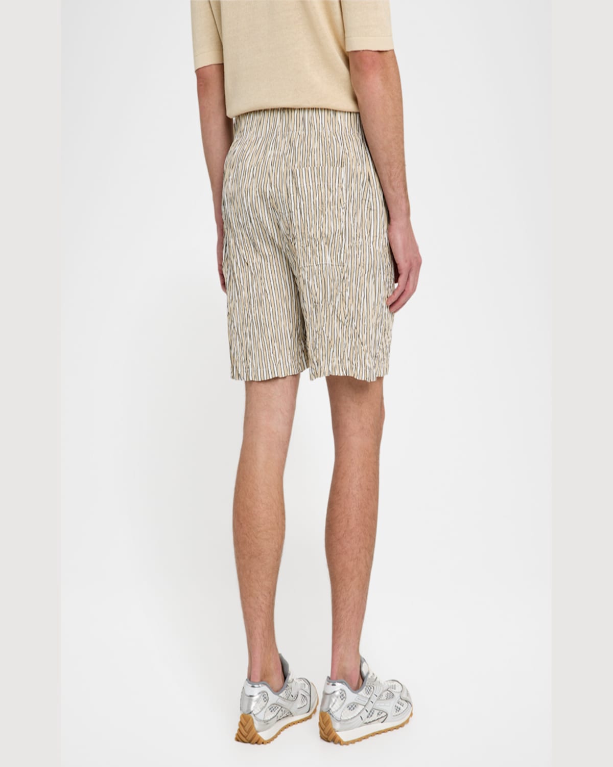 Bottega Veneta Crushed Tech Cotton Stripe Shorts In Multicolor