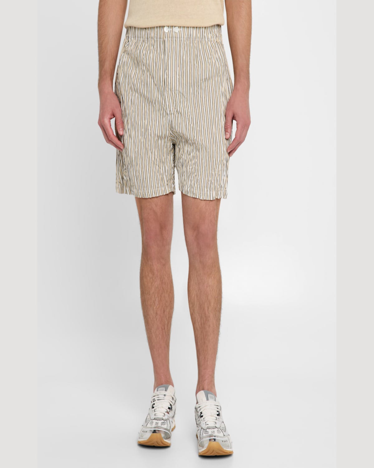 Bottega Veneta Crushed Tech Cotton Stripe Shorts In Multicolor