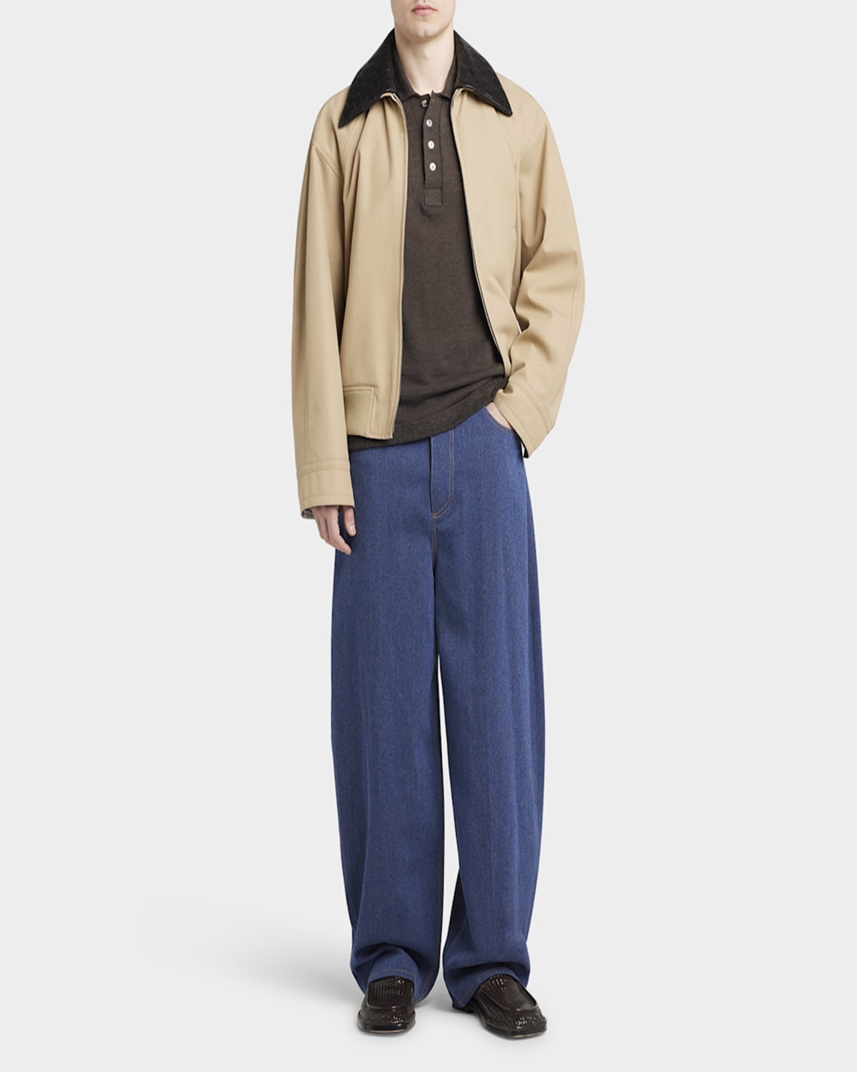 Bottega Veneta Men's Wide-leg Drill Trousers In Blue
