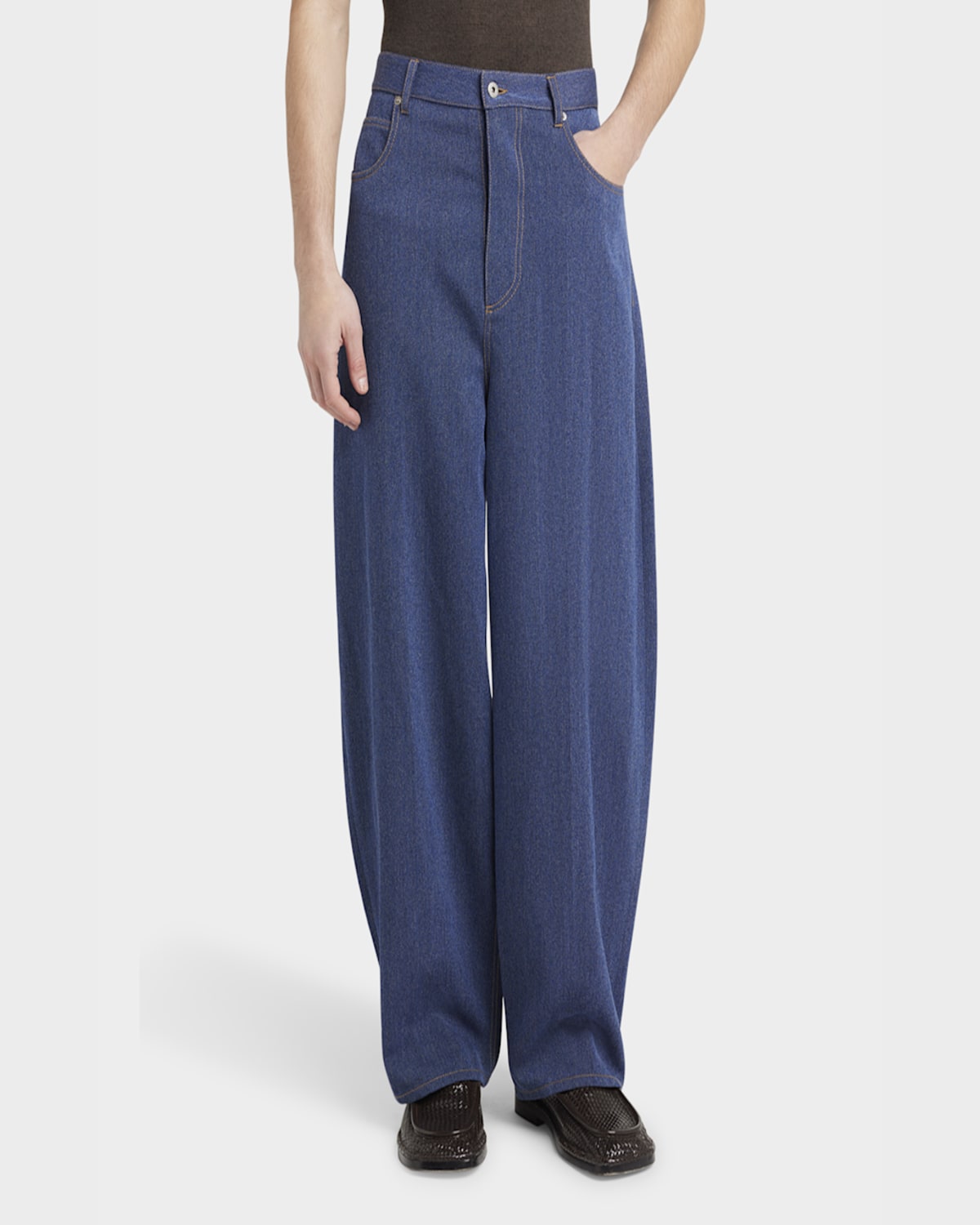 Bottega Veneta Men's Wide-leg Drill Trousers In Blue