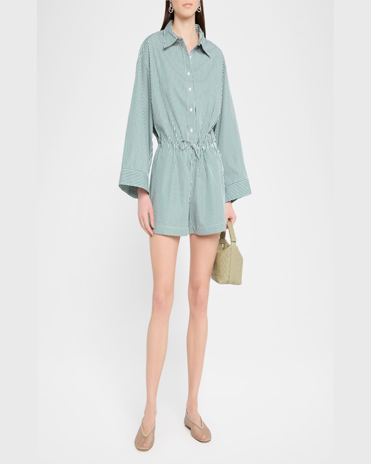 Shop Faithfull The Brand Freja Striped Playsuit In Green Stripe