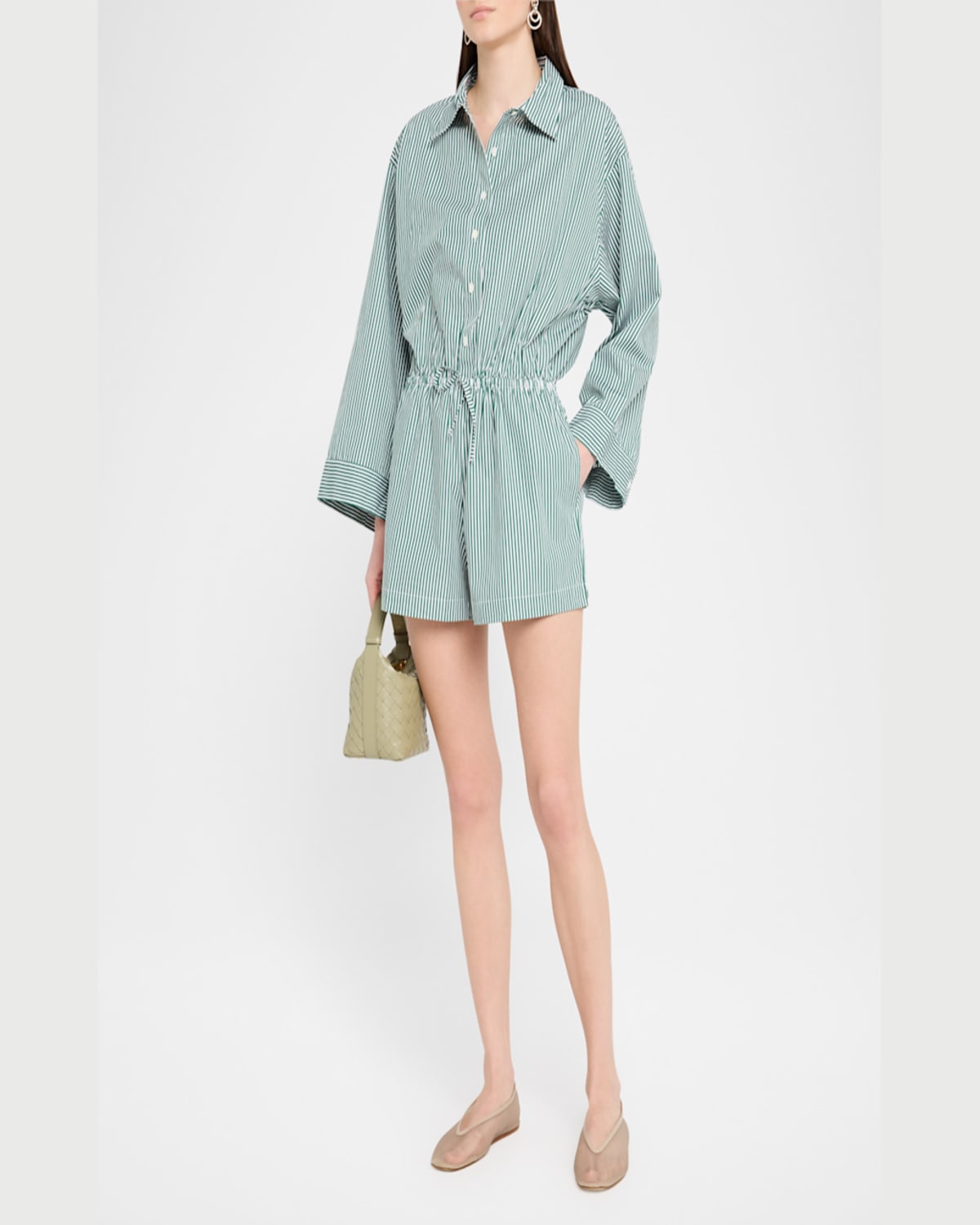Shop Faithfull The Brand Freja Striped Playsuit In Green Stripe