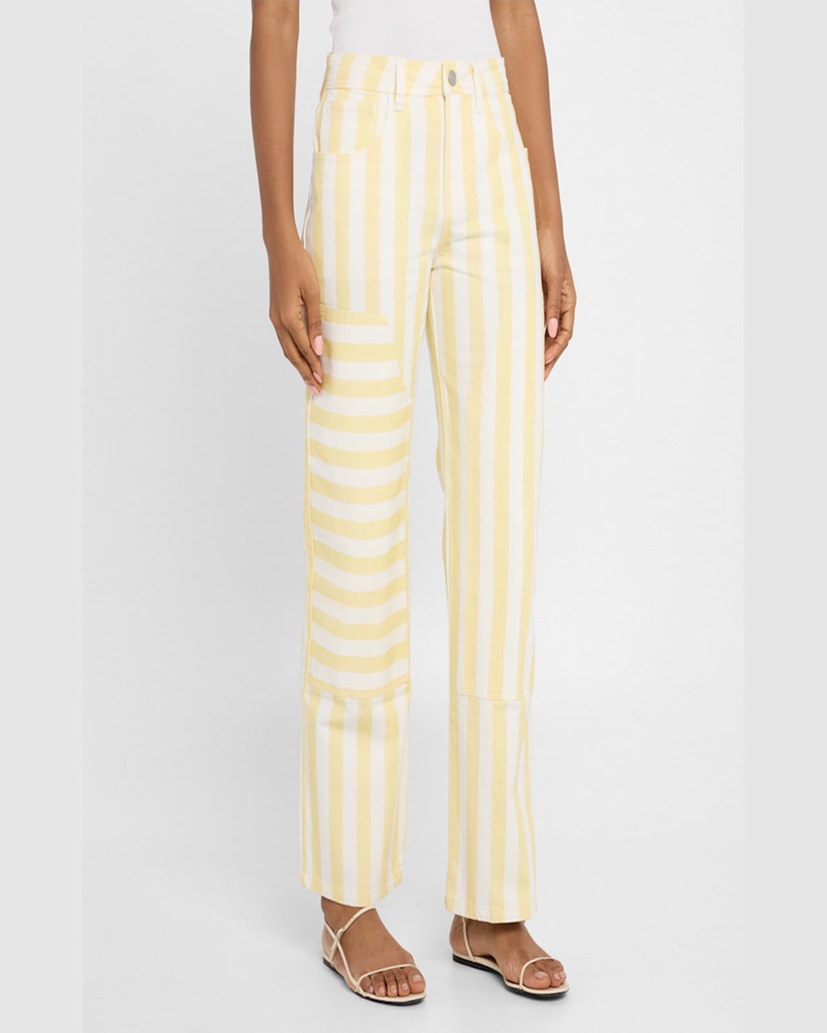 Rachel Antonoff Bruno Stripe Straight-leg Carpenter Jeans In Yellow Painted Over