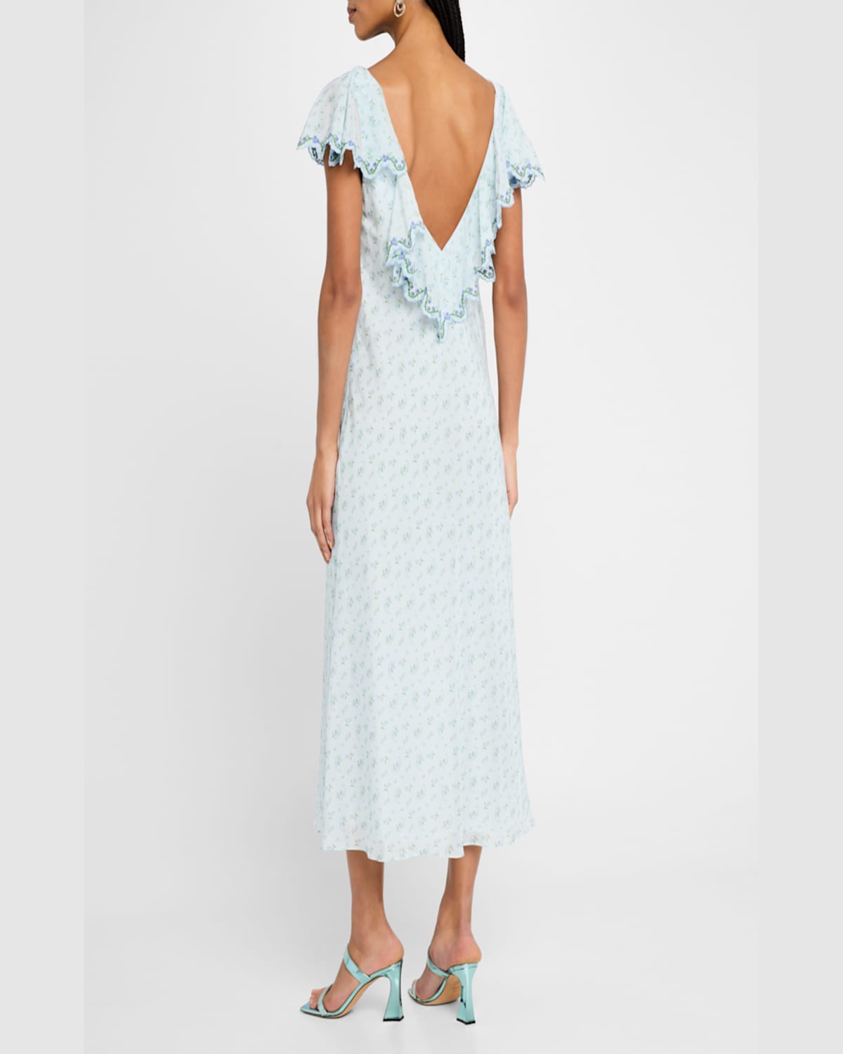 Rachel Antonoff Mia Floral Flutter-sleeve Midi Dress In Forget Me Not