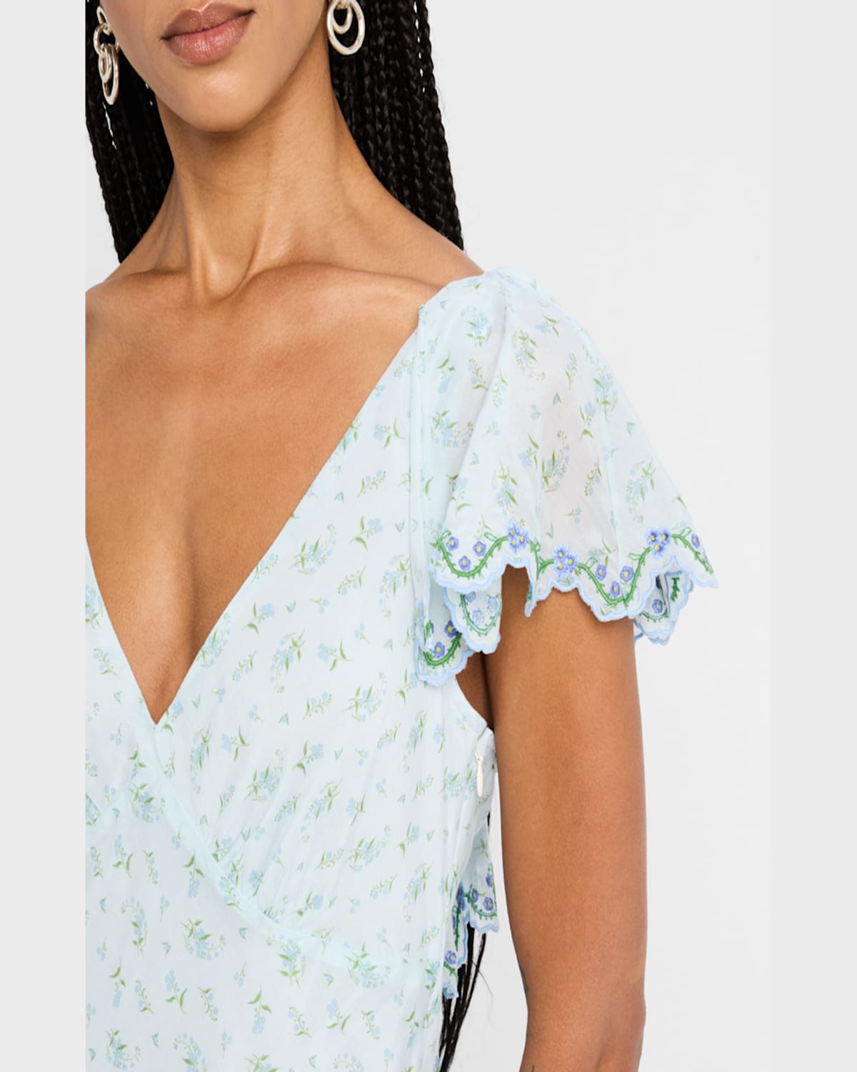 Rachel Antonoff Mia Floral Flutter-sleeve Midi Dress In Forget Me Not