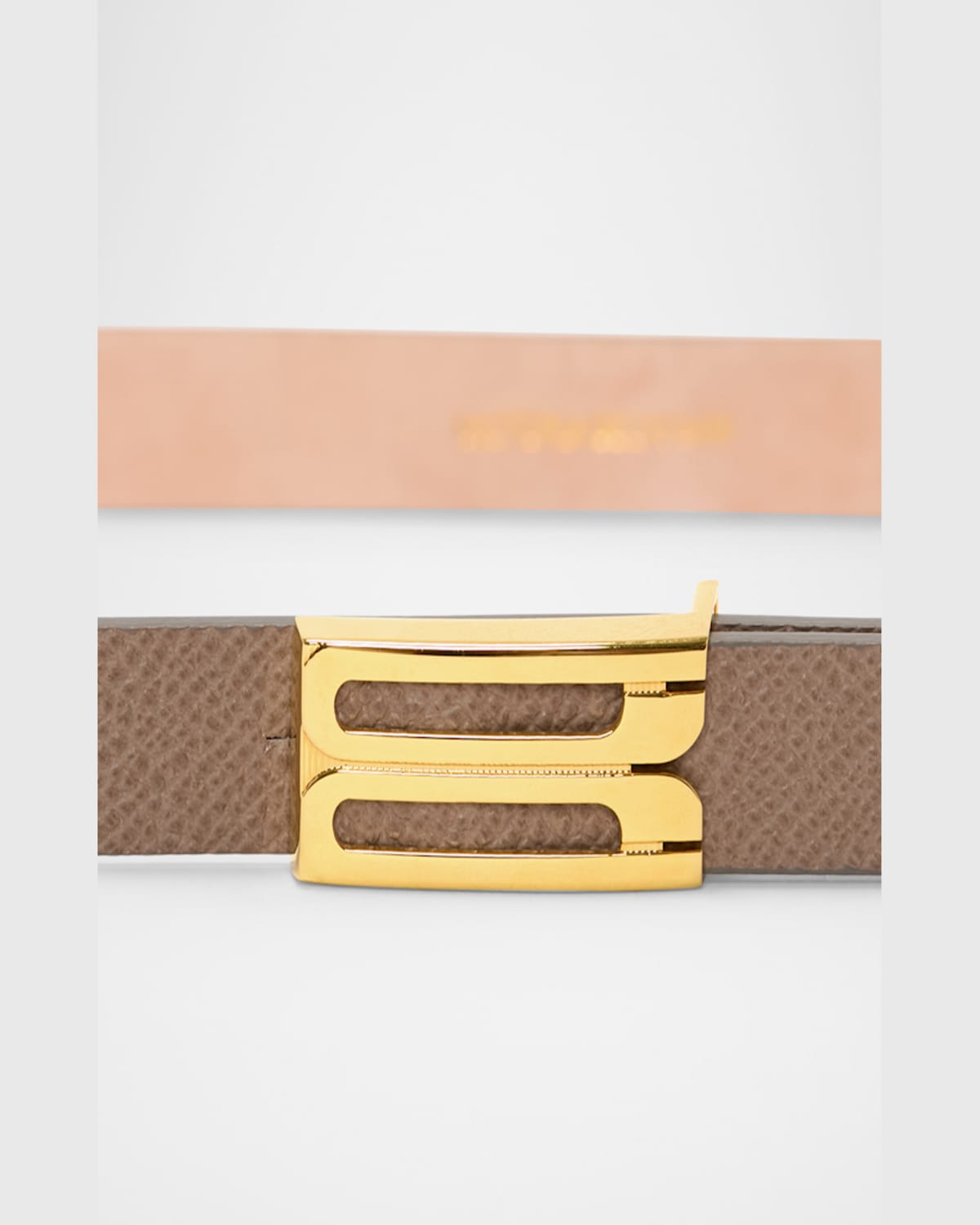 Victoria Beckham Gold-plated B-logo Skinny Leather Belt In Dove Grey