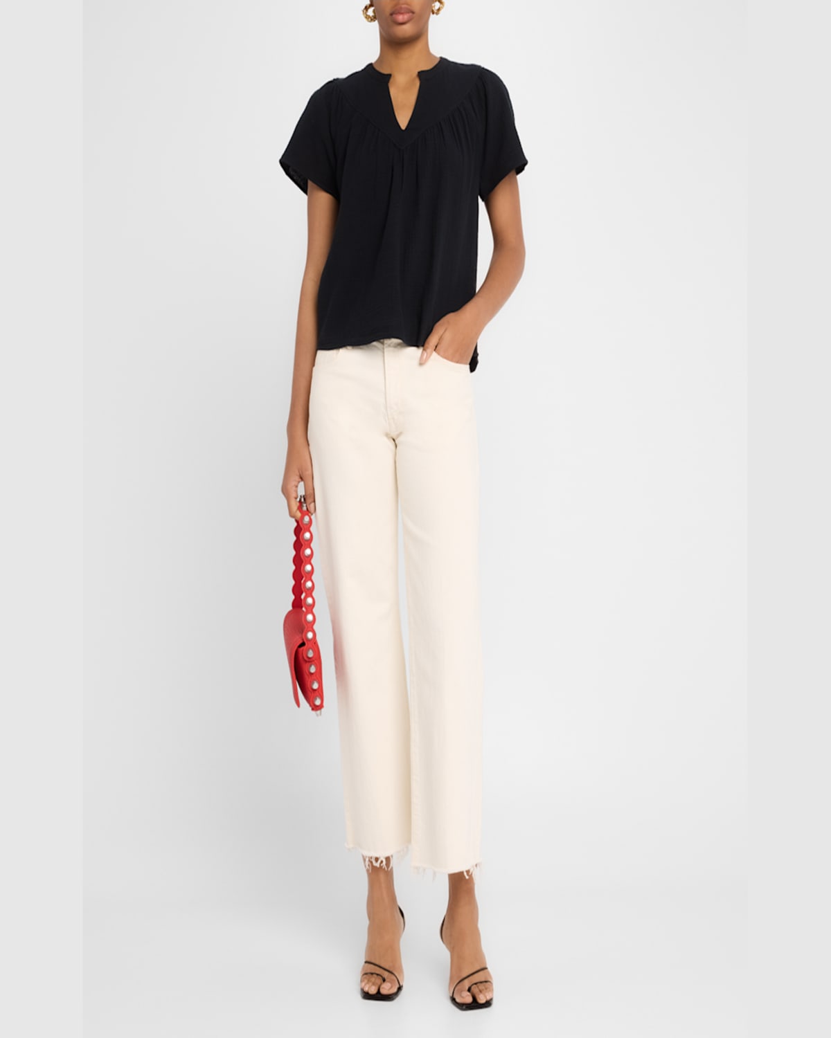 Rails Sayer Organic Cotton Gauze Split Neck Top In Black